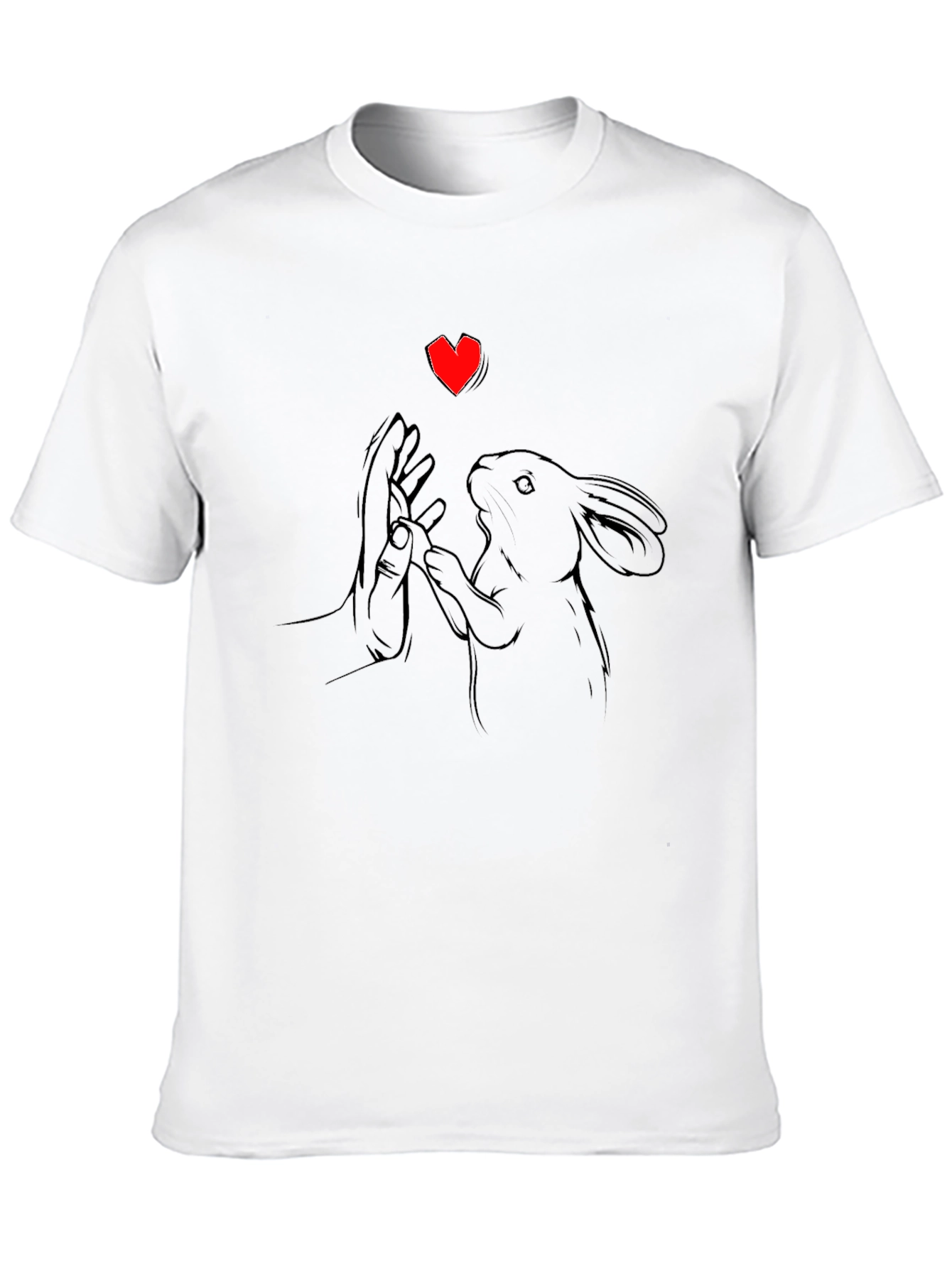 Heart Rabbit Graphic Tee - Black Cotton T-Shirt