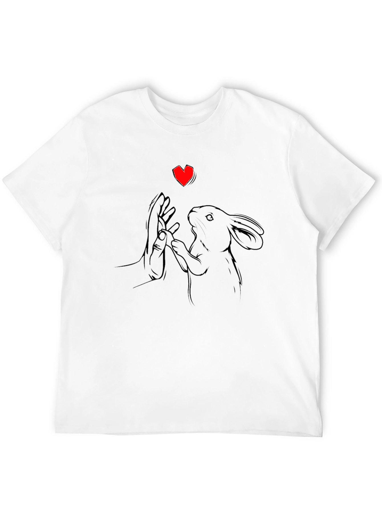 Heart Rabbit Graphic Tee - Black Cotton T-Shirt
