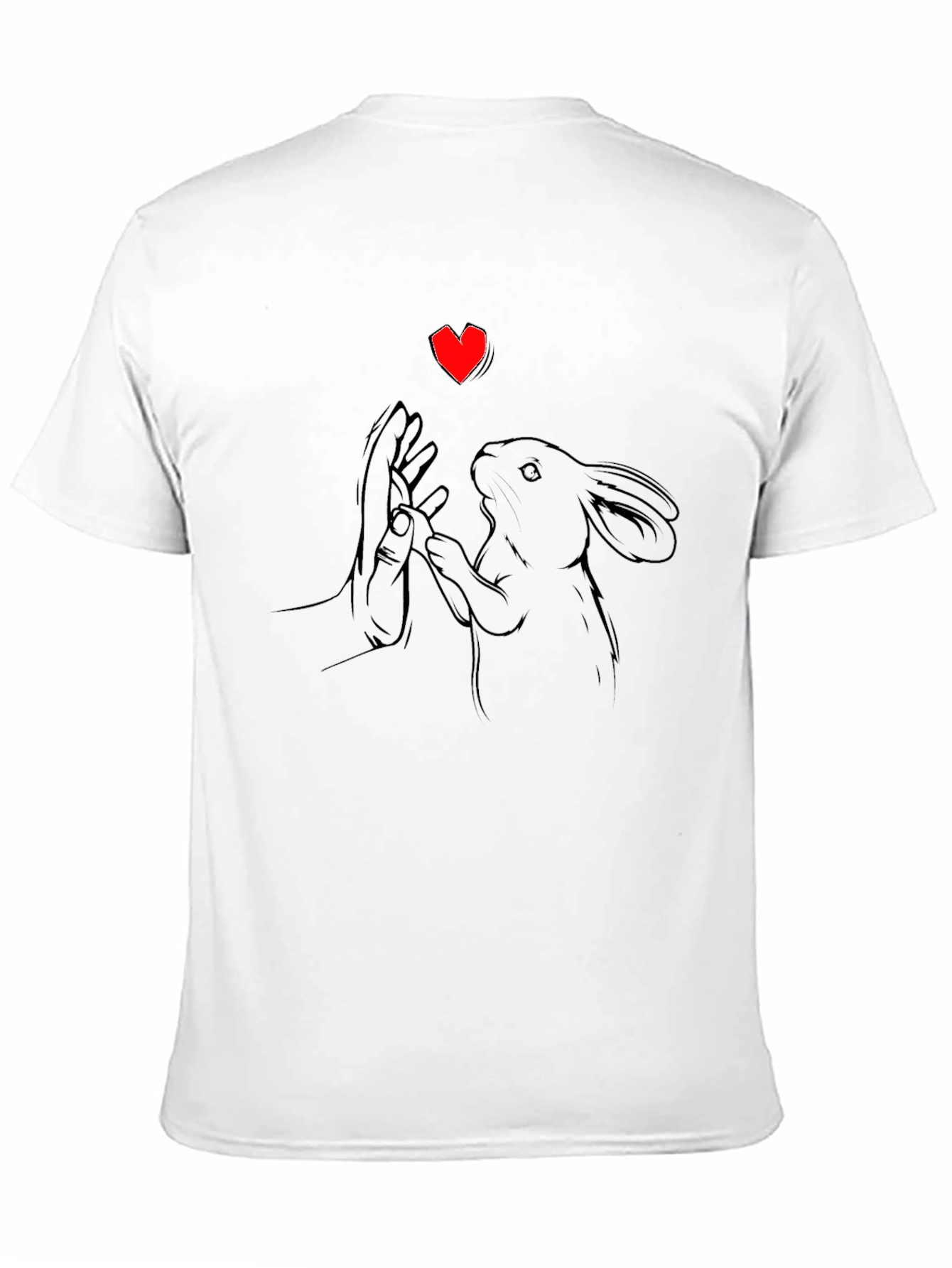 Heart Rabbit Graphic Tee - Black Cotton T-Shirt