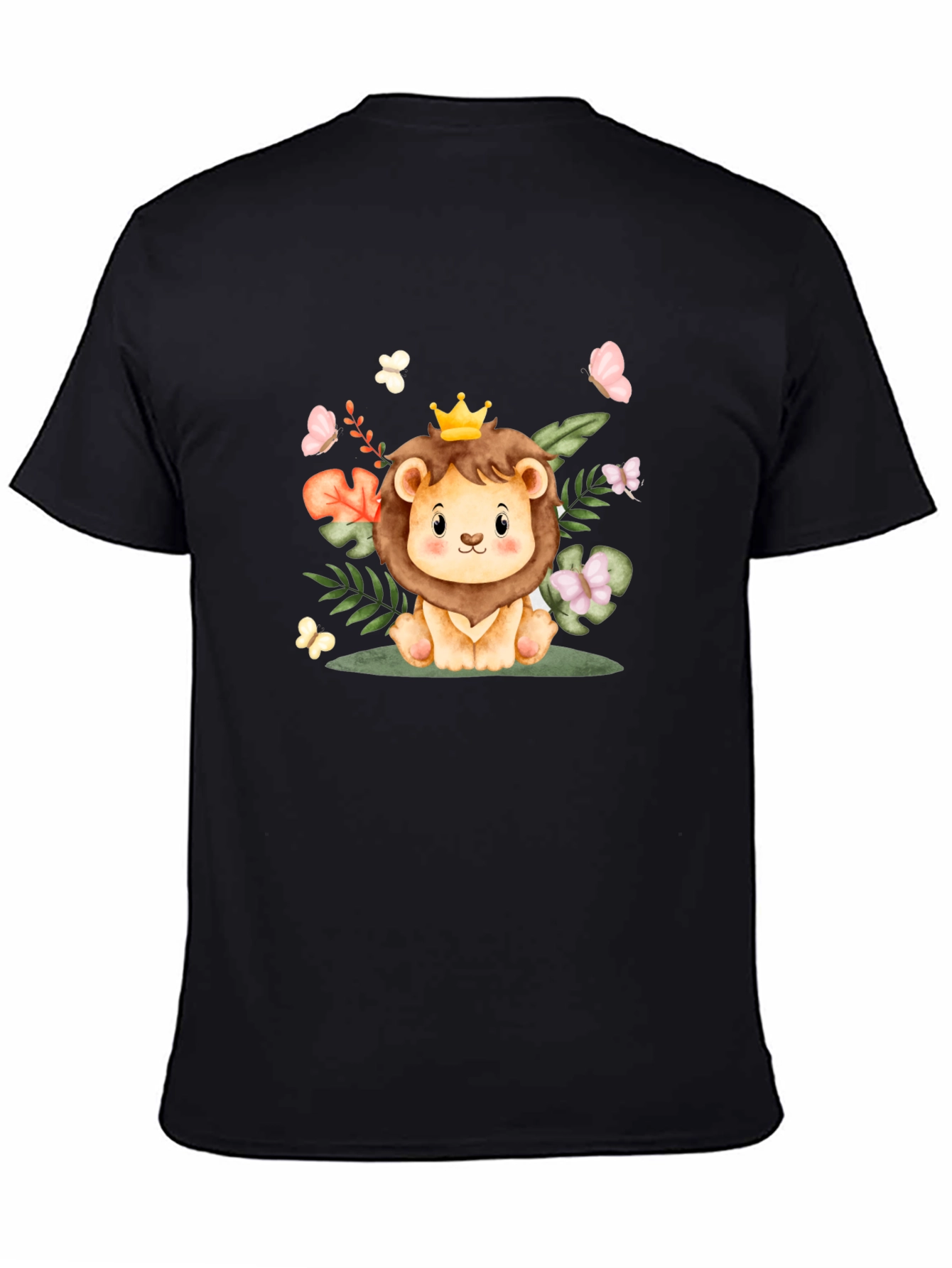 Cute Lion King Graphic Tee - Black Cotton Blend