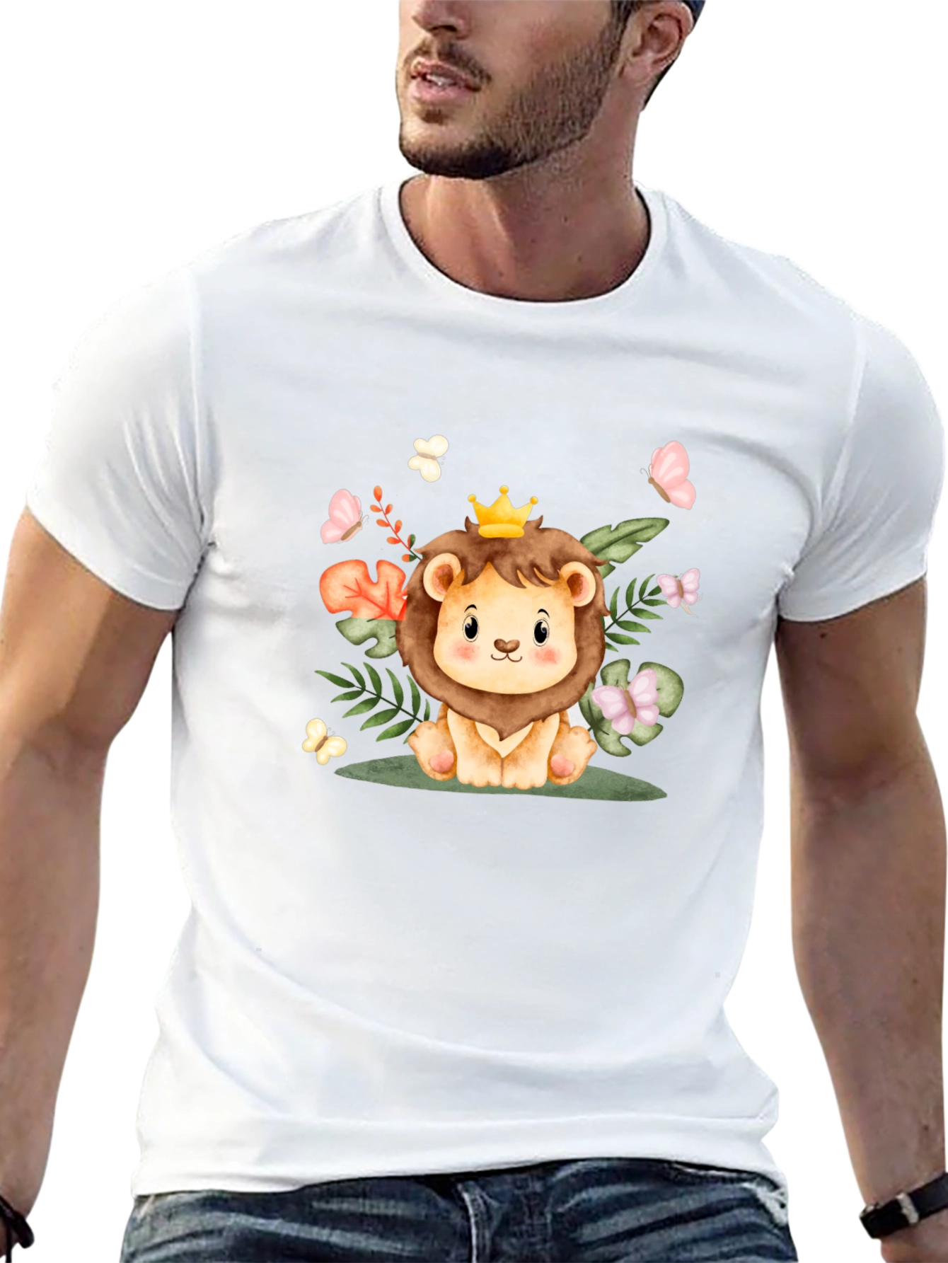 Cute Lion King Graphic Tee - Black Cotton Blend