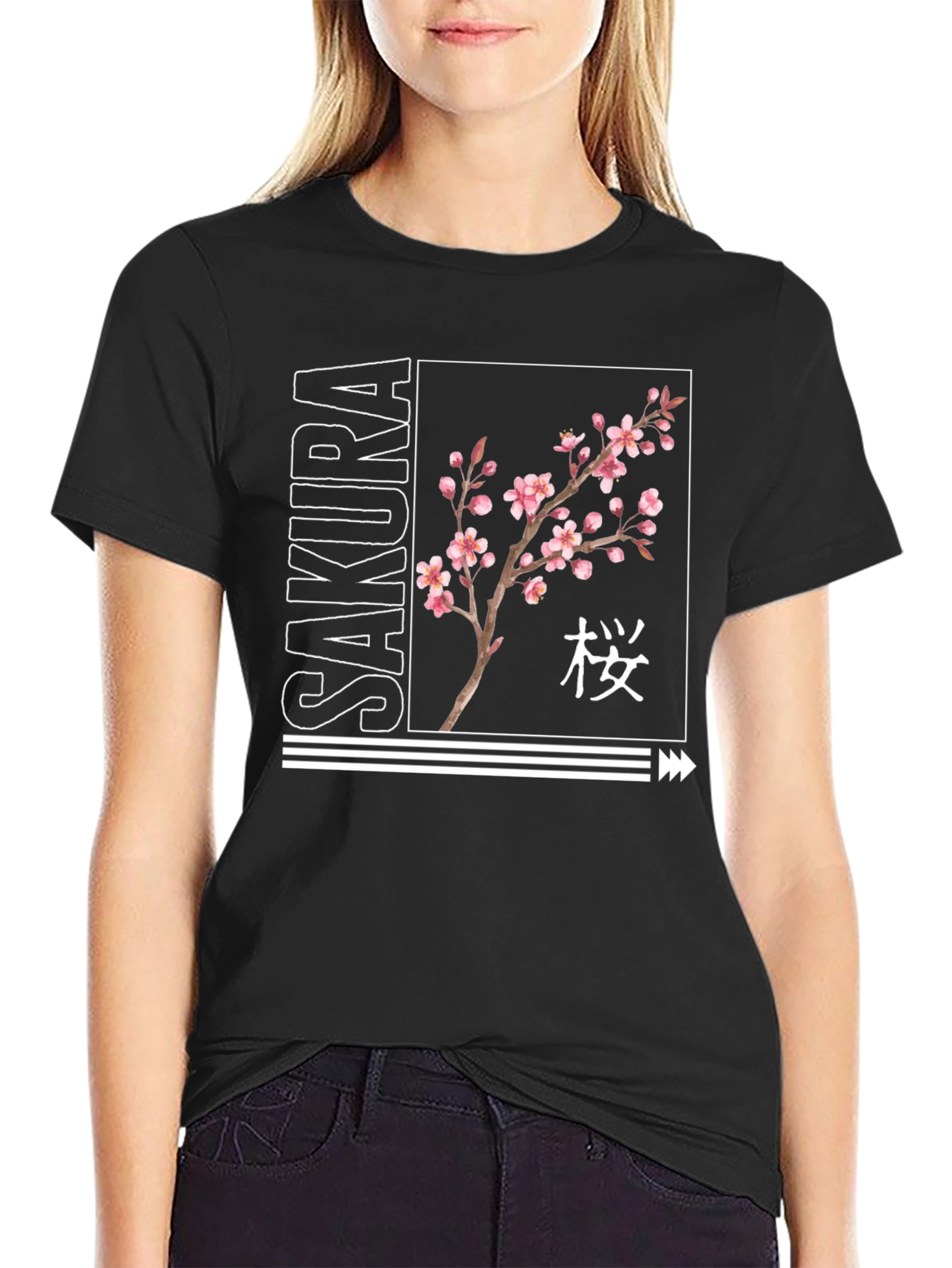 Sakura Blossom Black Graphic T-Shirt