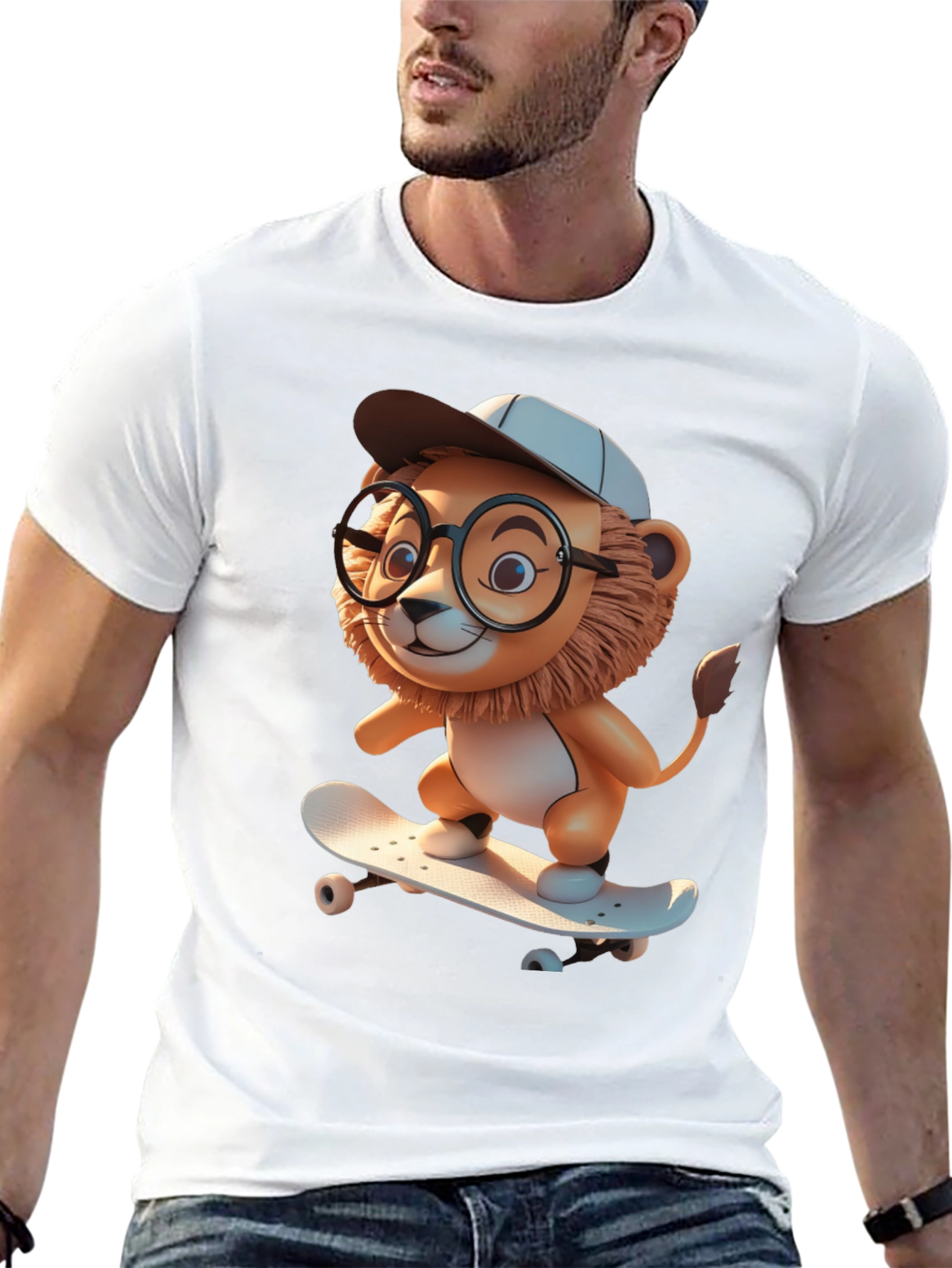 Lion Skateboard Graphic Tee - Cool Cartoon Style
