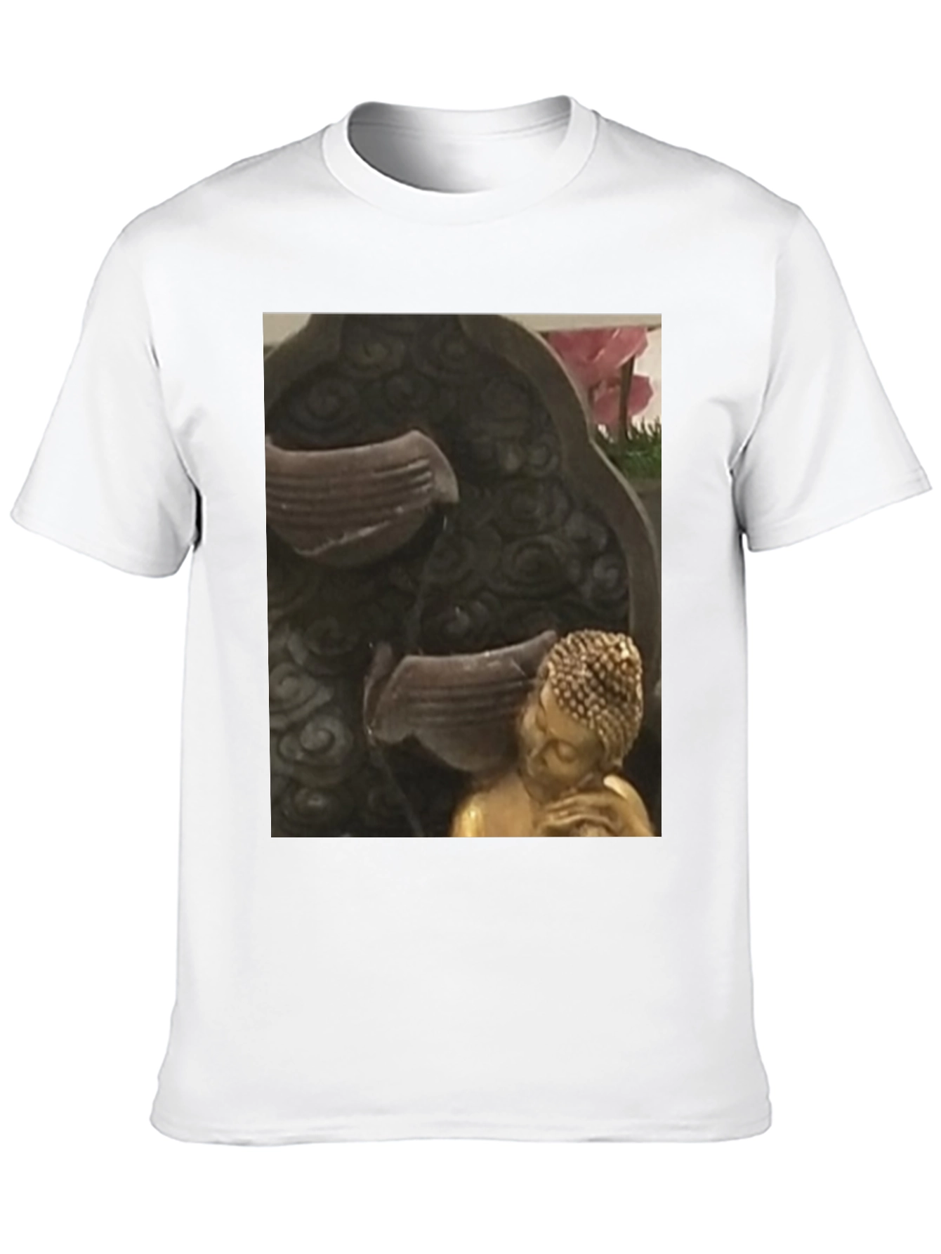 Buddha Fountain Black Tee - Zen Garden Style