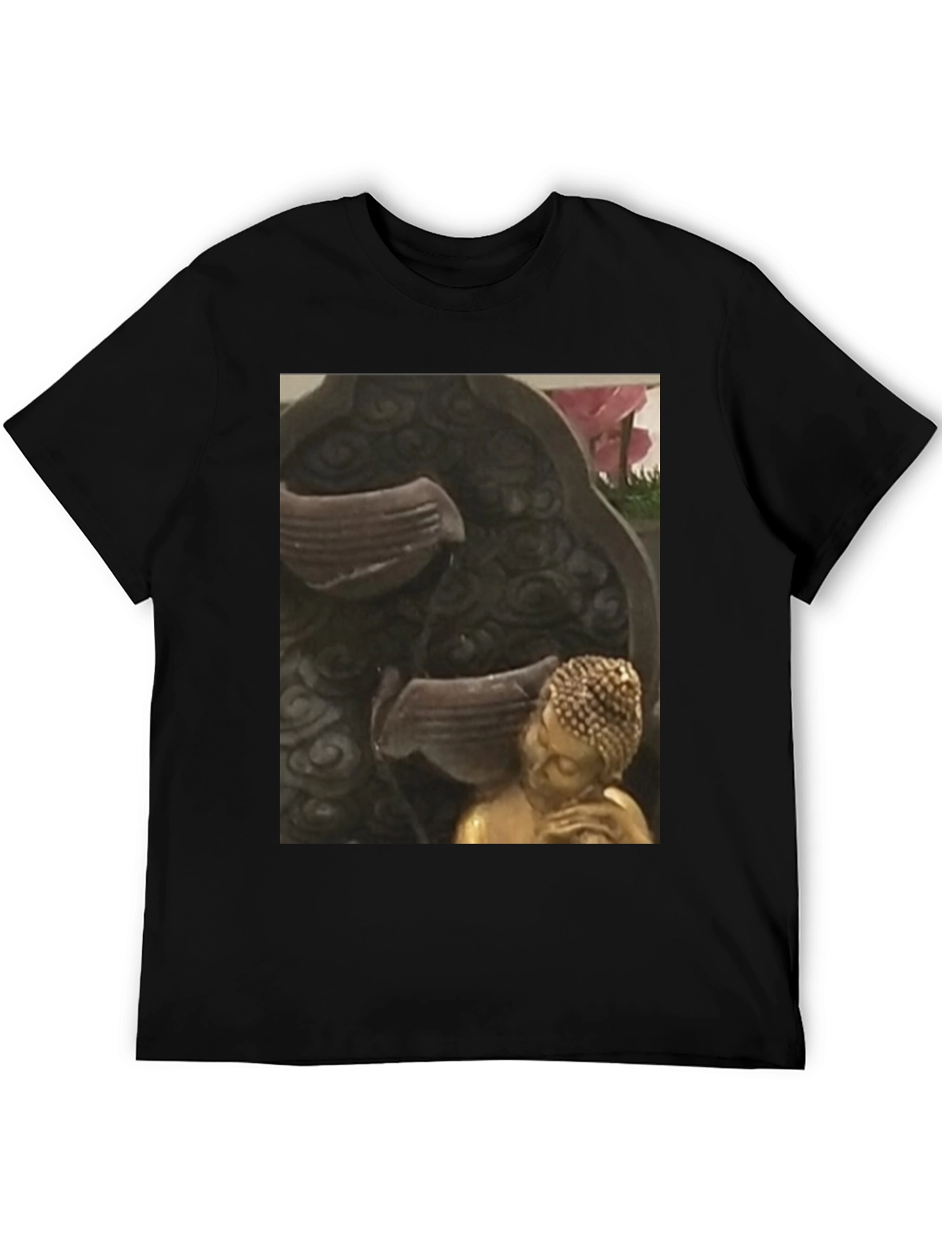 Buddha Fountain Black Tee - Zen Garden Style