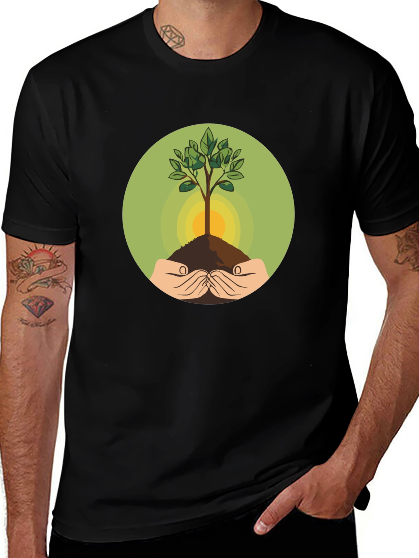 Eco-Friendly Tree Graphic Black T-Shirt
