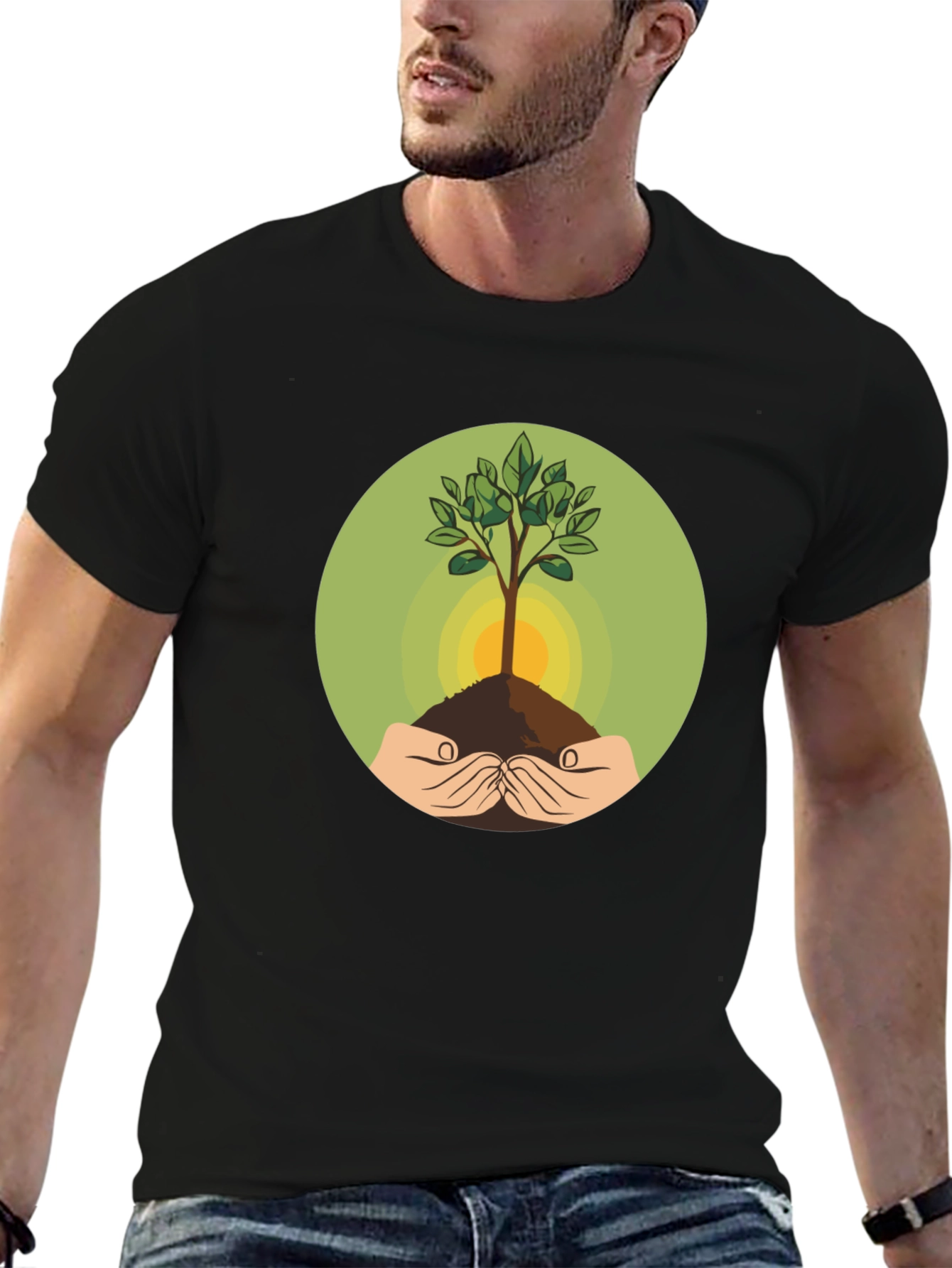 Eco-Friendly Tree Graphic Black T-Shirt