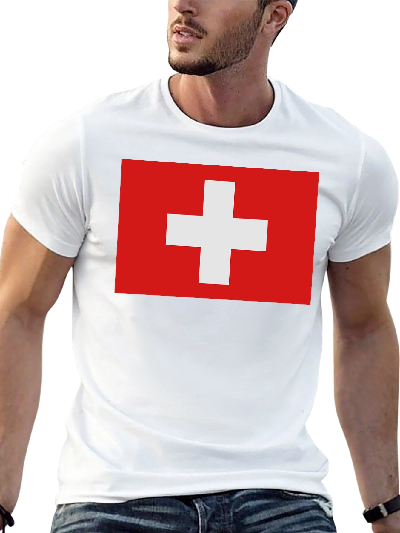 Swiss Flag T-Shirt - Black Graphic Tee