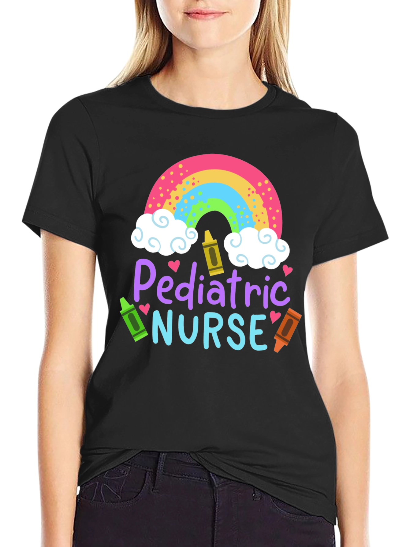Pediatric Nurse Rainbow Crayon T-Shirt