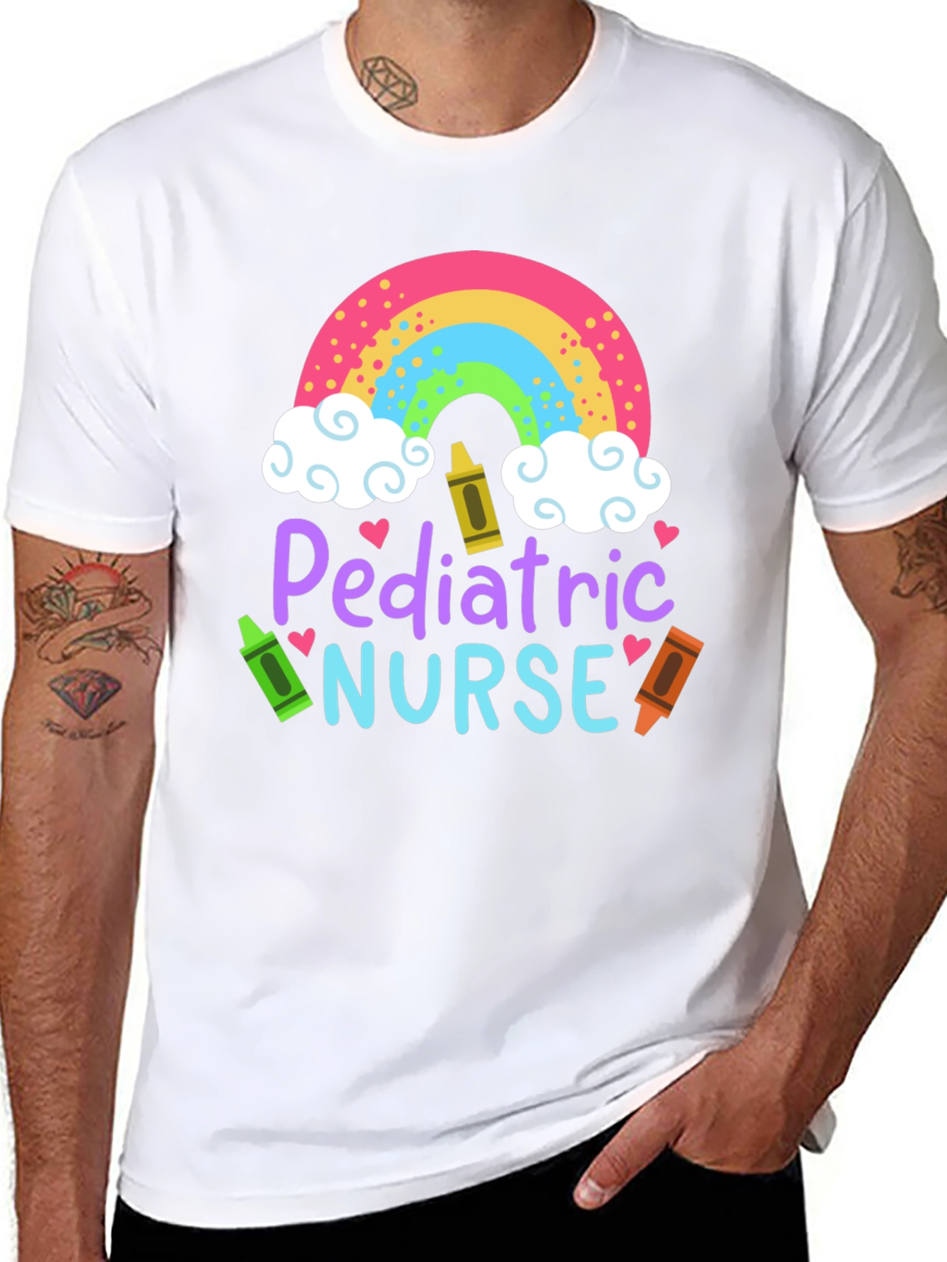 Pediatric Nurse Rainbow Crayon T-Shirt