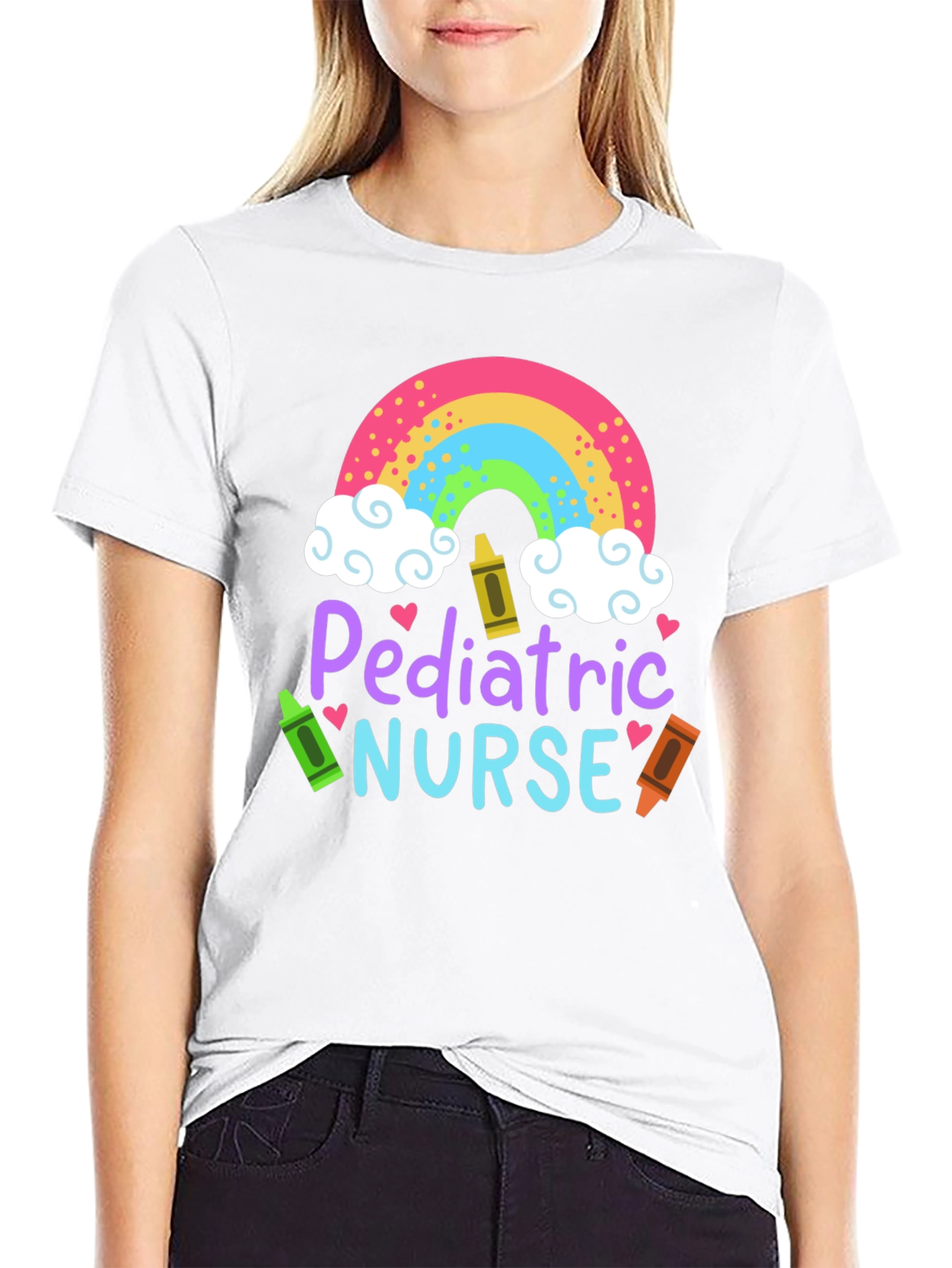 Pediatric Nurse Rainbow Crayon T-Shirt