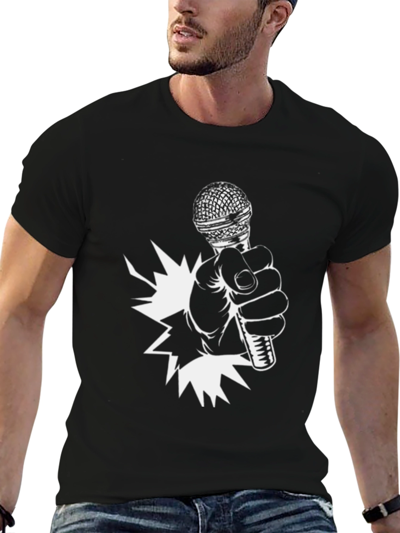 Microphone Burst Black Graphic Tee