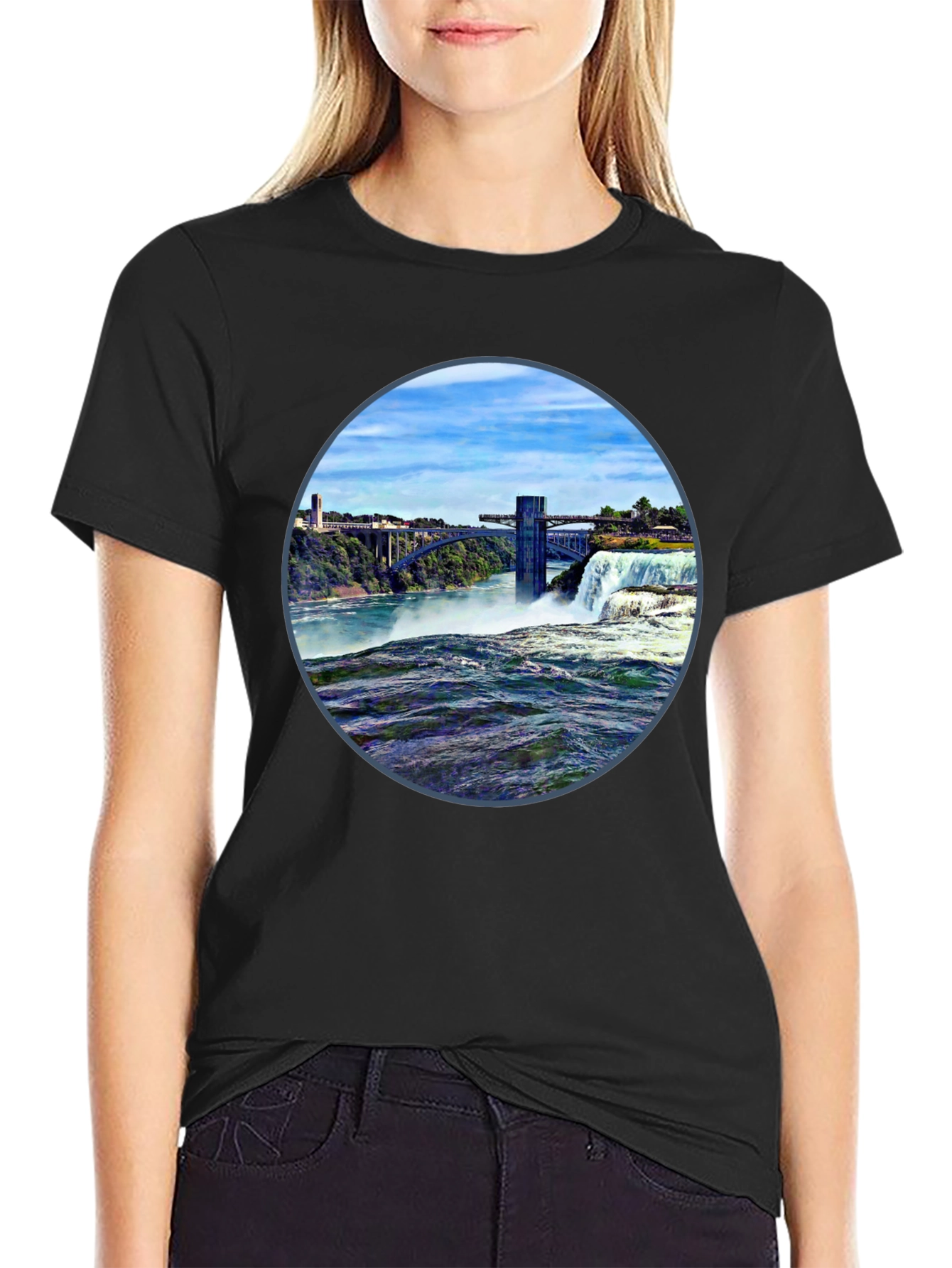 Waterfall Graphic Print Tee - Black