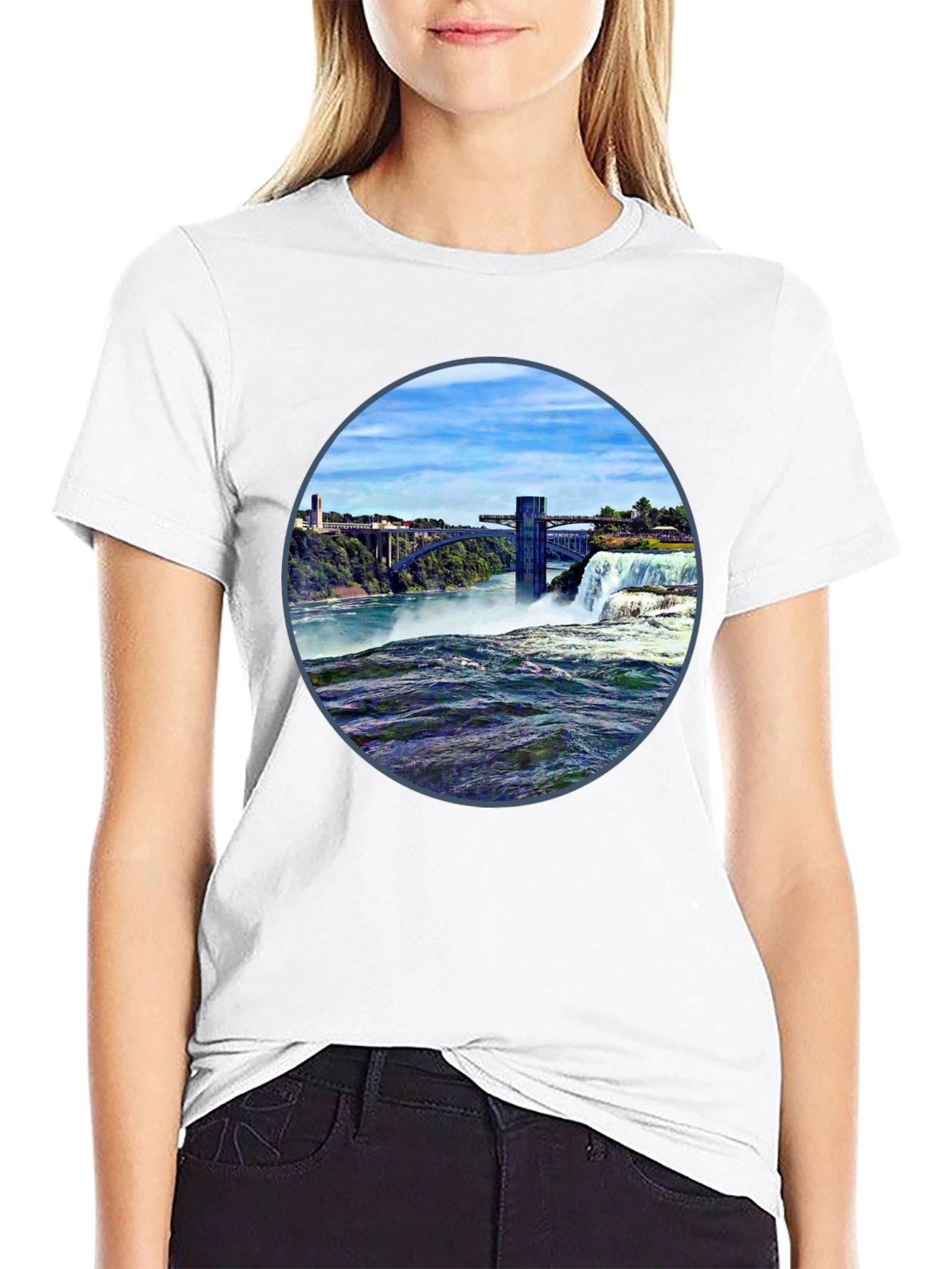 Waterfall Graphic Print Tee - Black