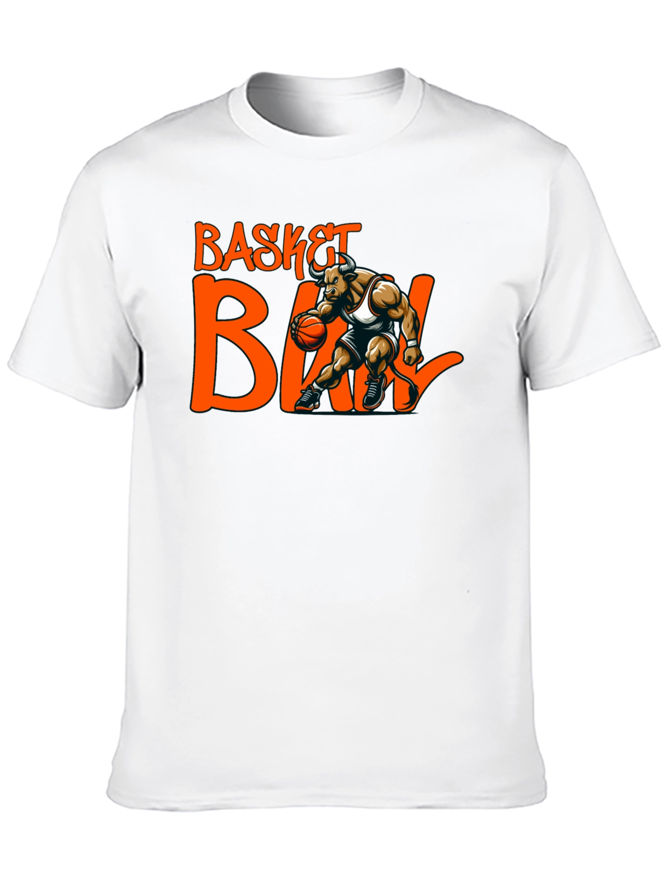 Basketball Bull Graphic Tee - Black Cotton T-Shirt