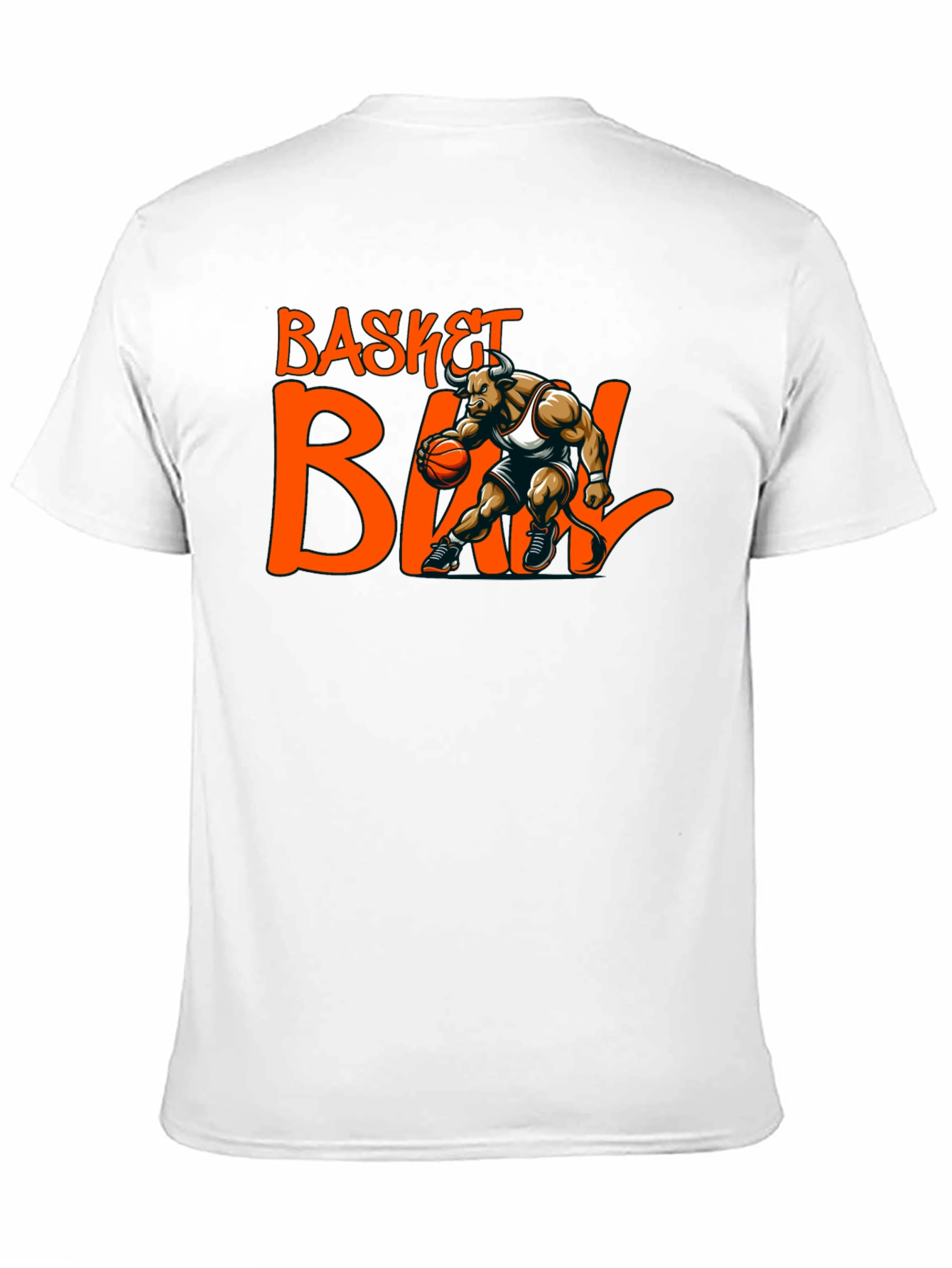 Basketball Bull Graphic Tee - Black Cotton T-Shirt