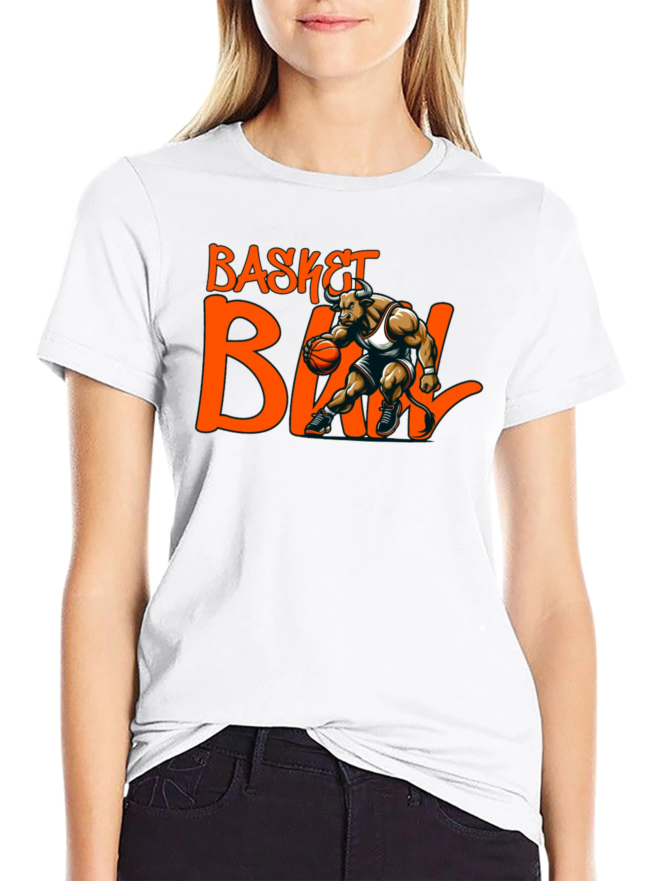 Basketball Bull Graphic Tee - Black Cotton T-Shirt