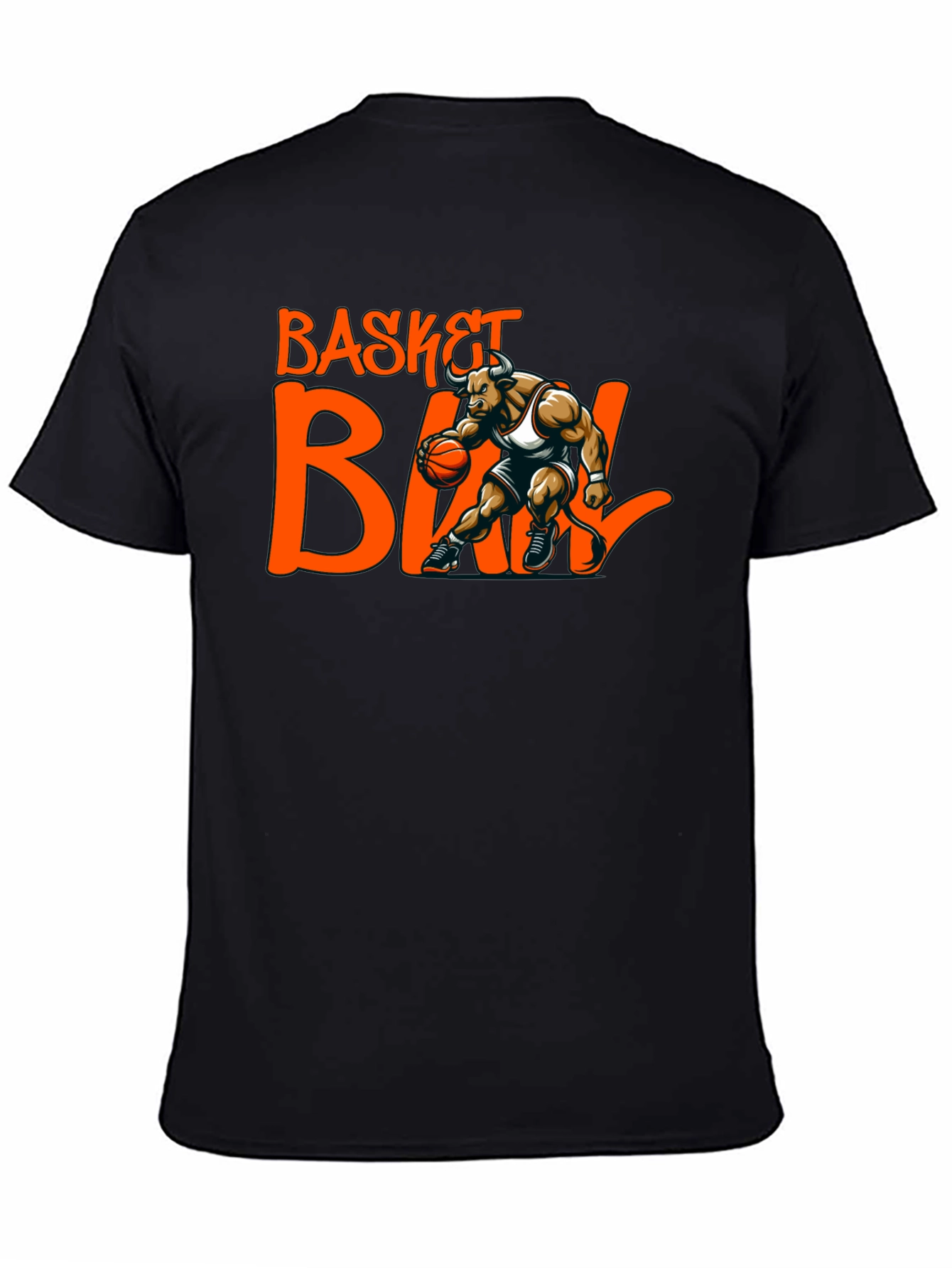 Basketball Bull Graphic Tee - Black Cotton T-Shirt