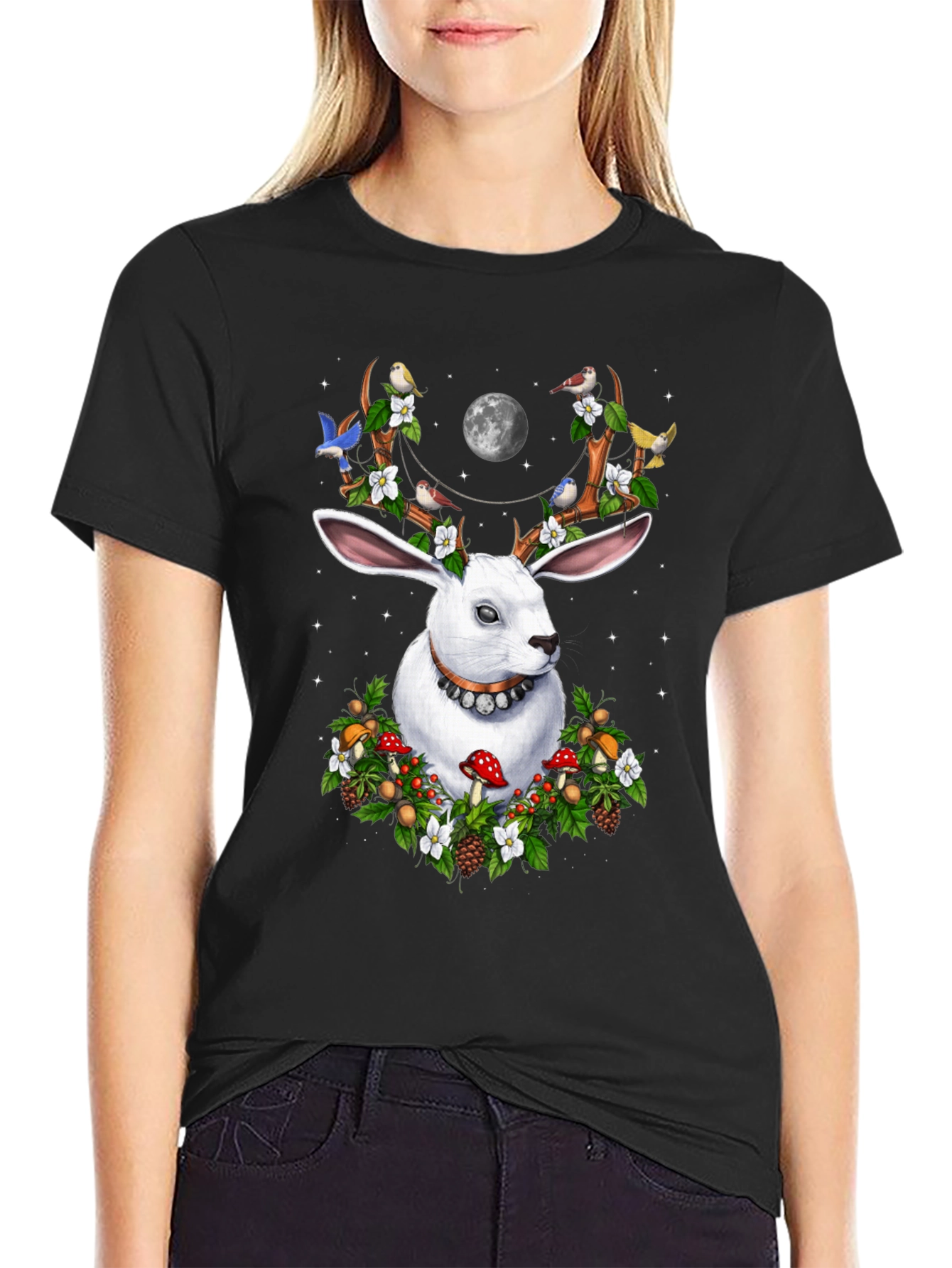 Rabbit Antler Floral Moon T-Shirt