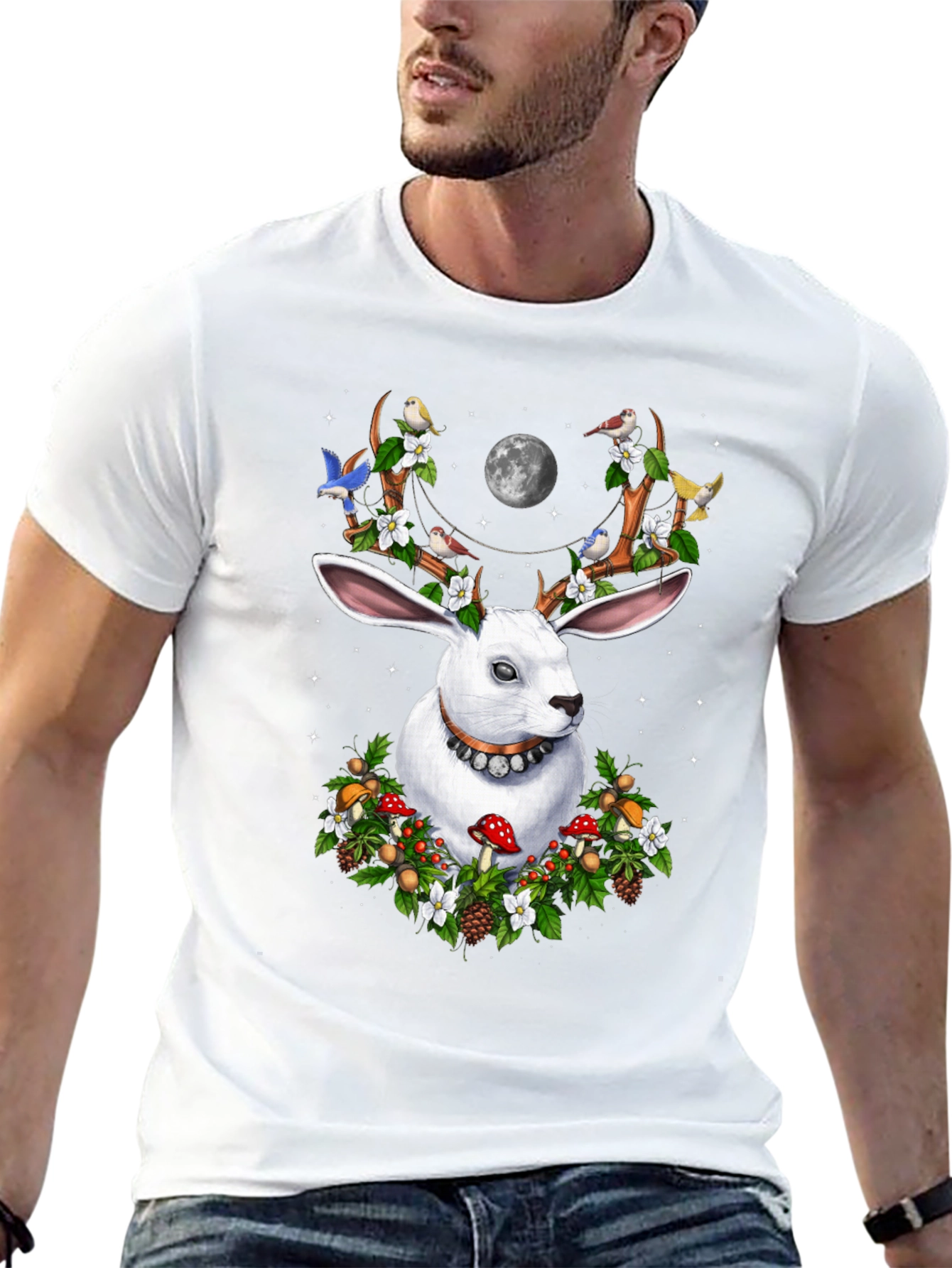 Rabbit Antler Floral Moon T-Shirt