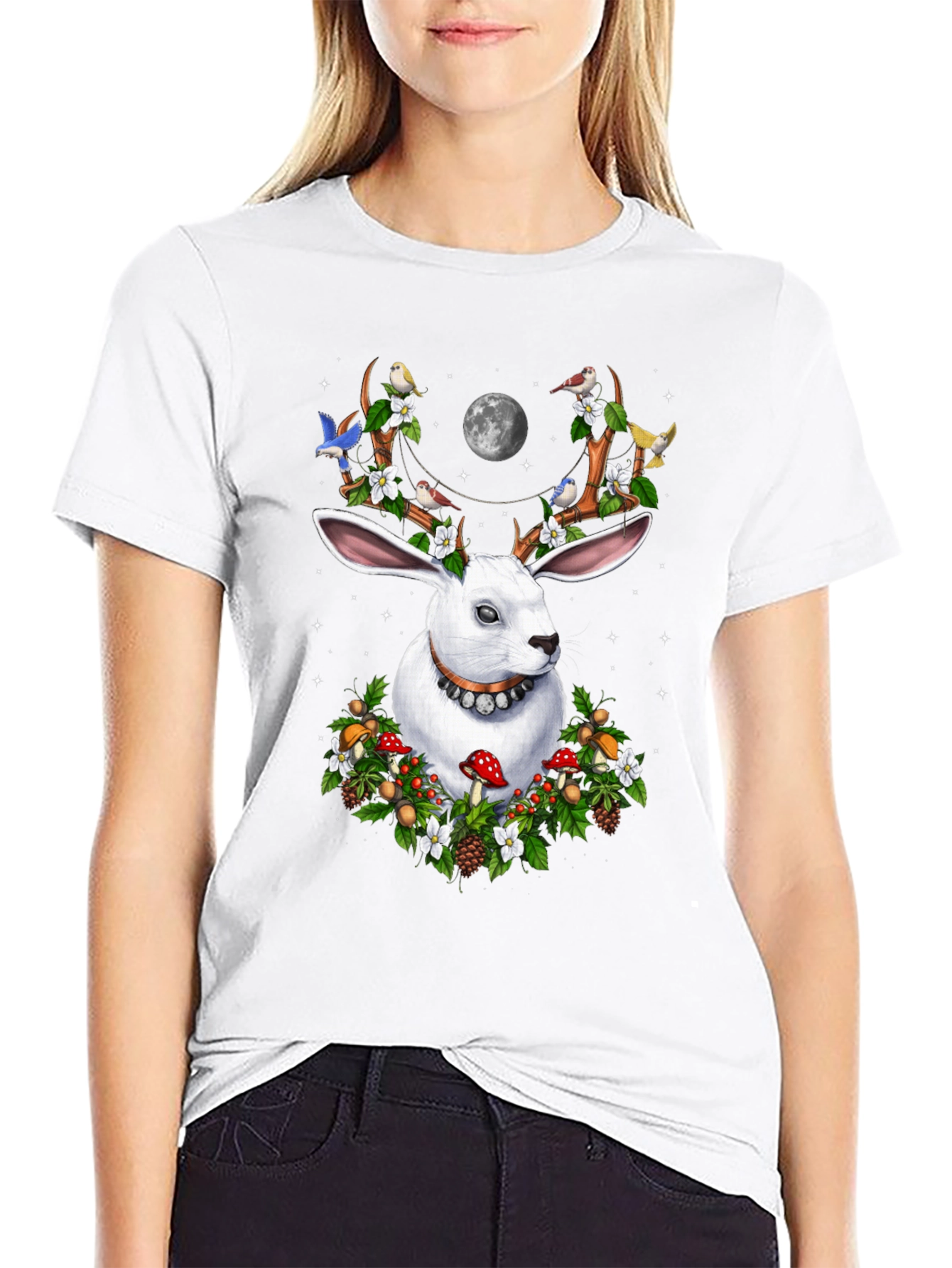 Rabbit Antler Floral Moon T-Shirt