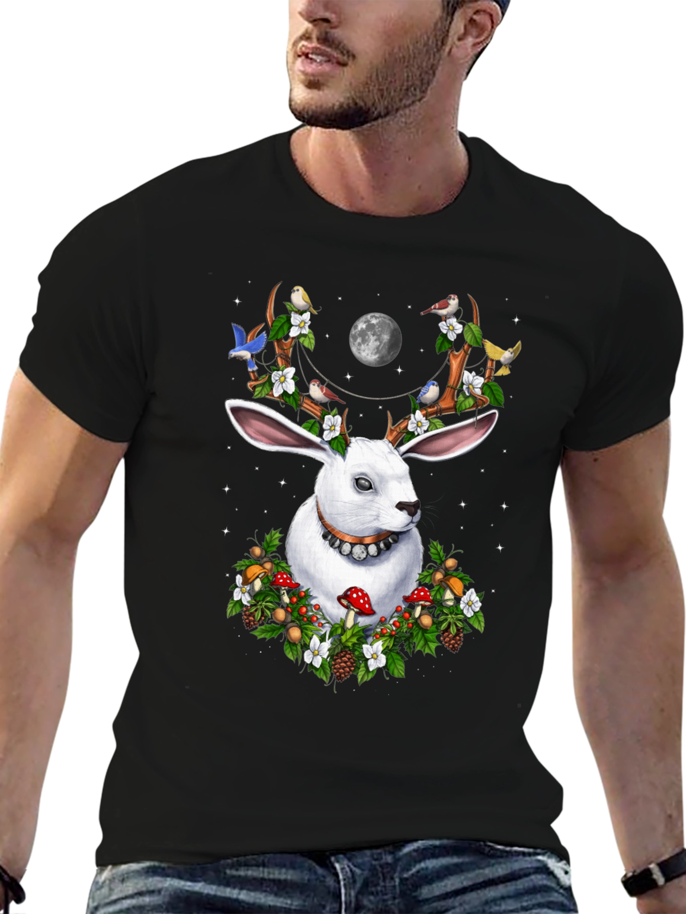 Rabbit Antler Floral Moon T-Shirt