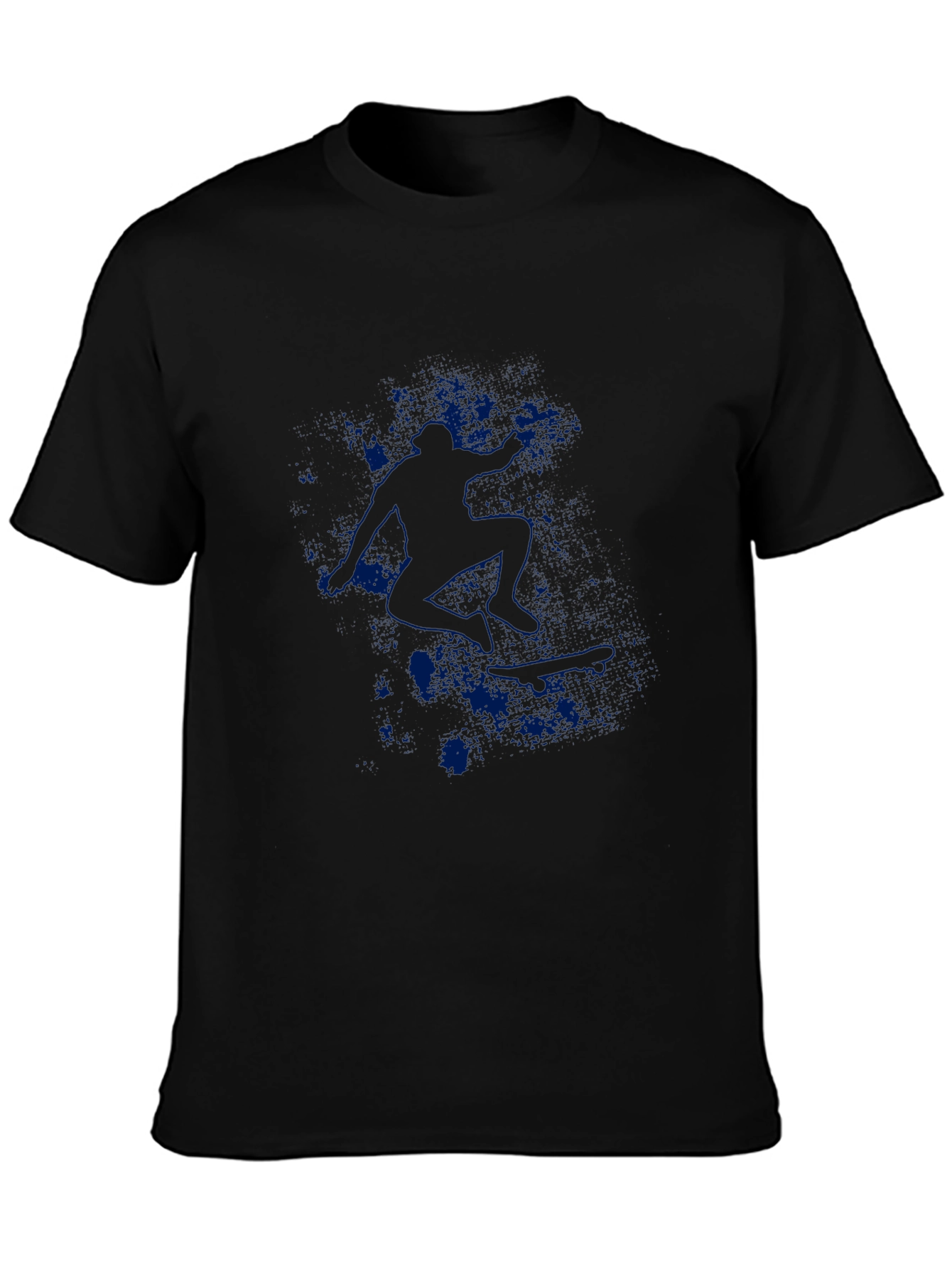 Mens Black Graphic Tee - Blue Skateboarder Design