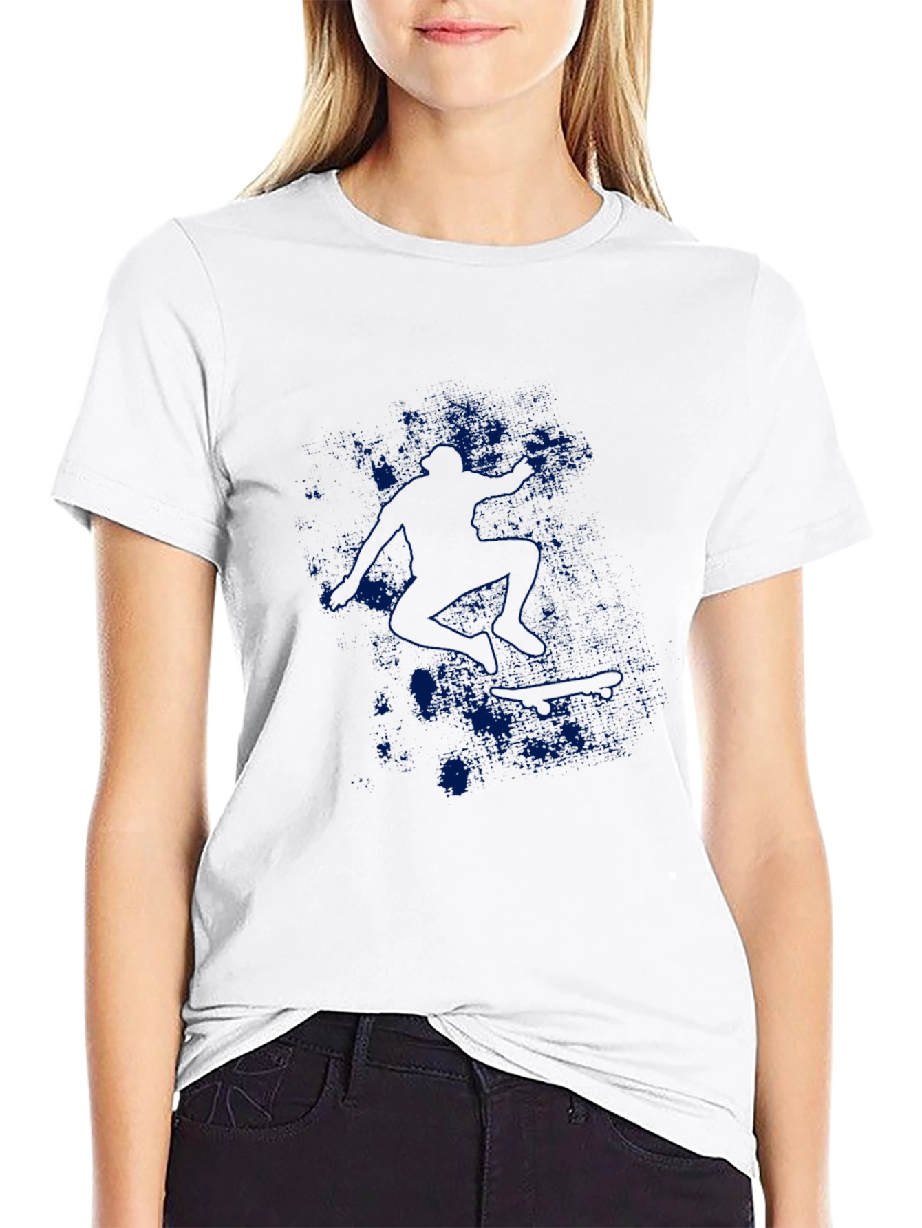 Mens Black Graphic Tee - Blue Skateboarder Design