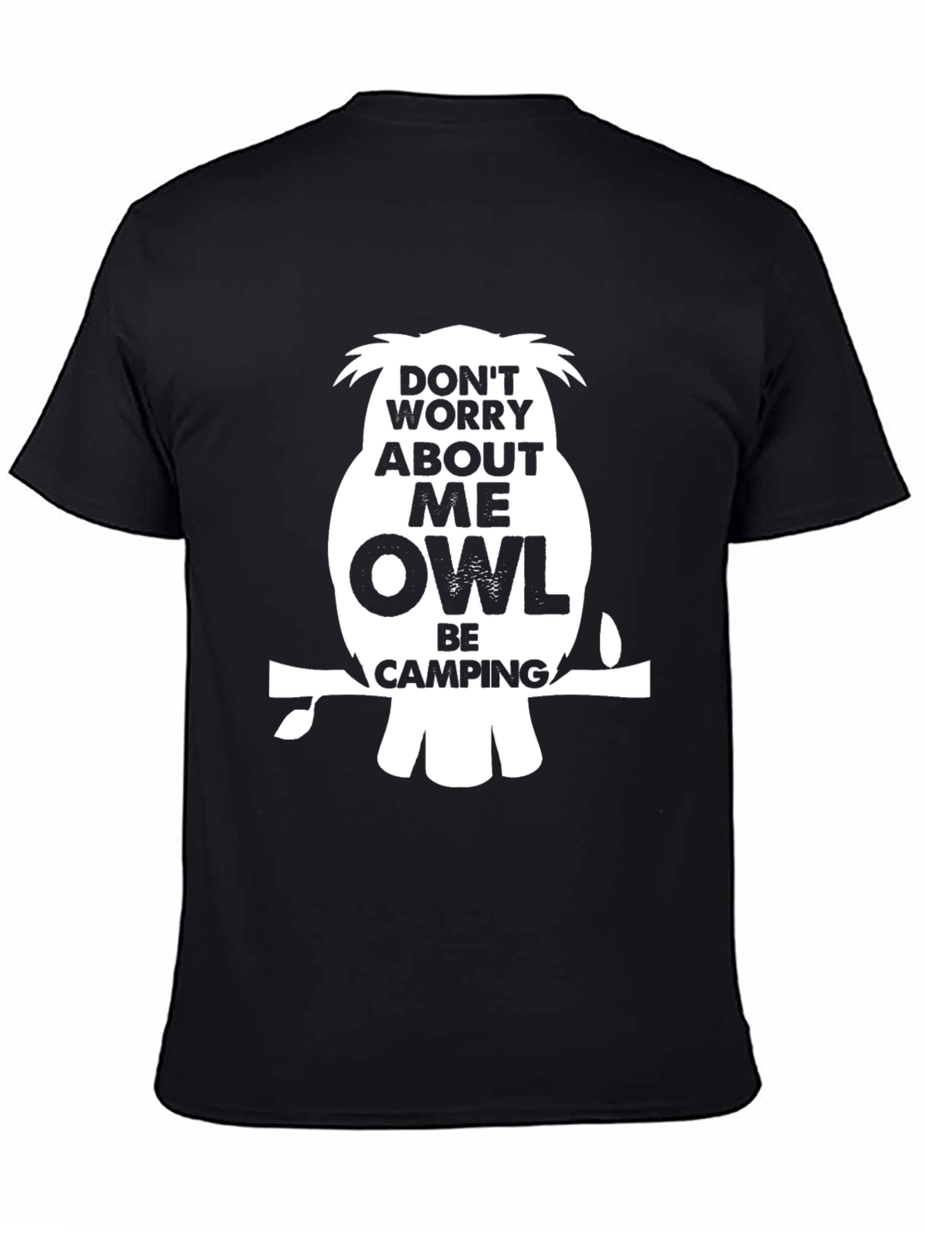 Funny Owl Camping Graphic T-Shirt - Black