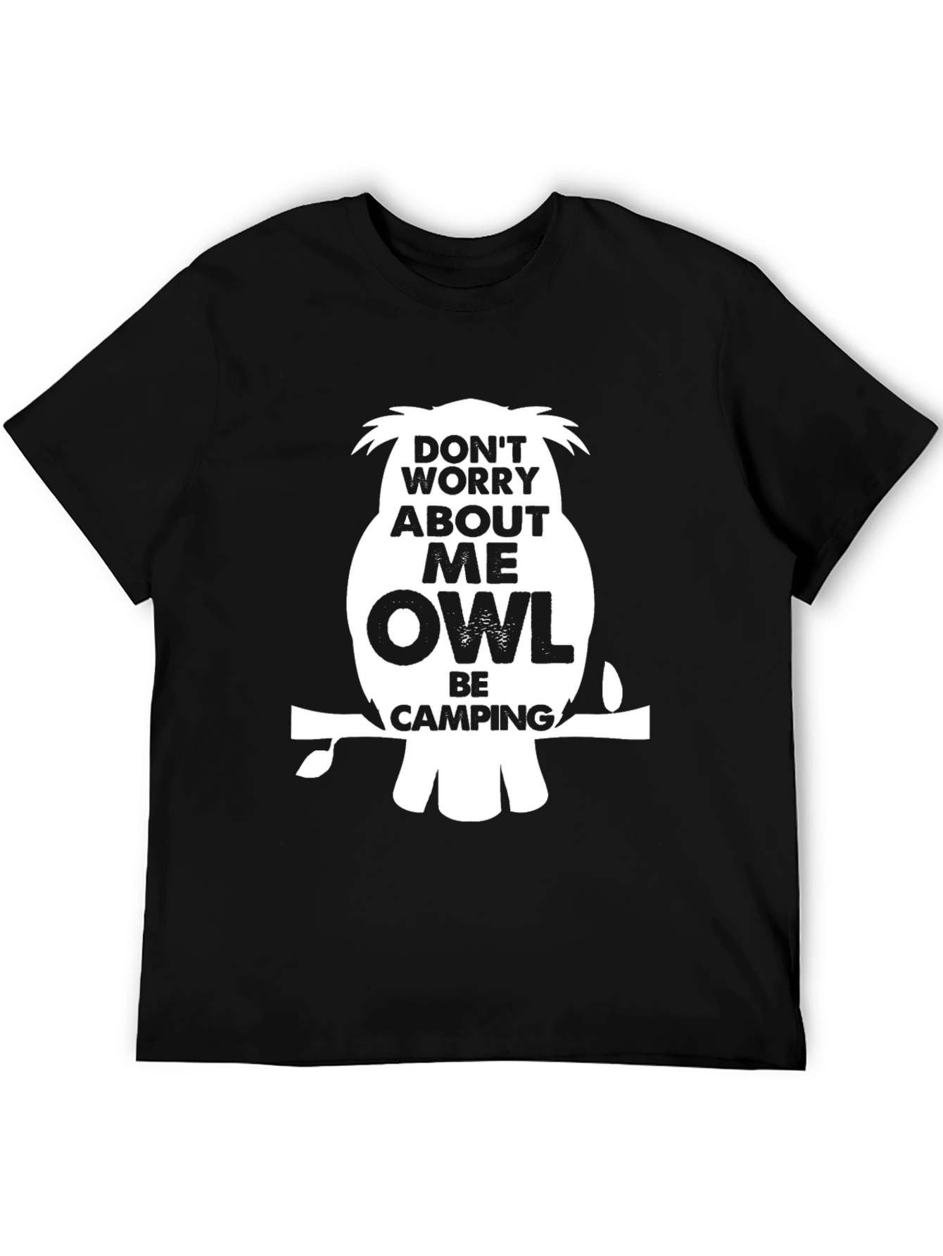 Funny Owl Camping Graphic T-Shirt - Black