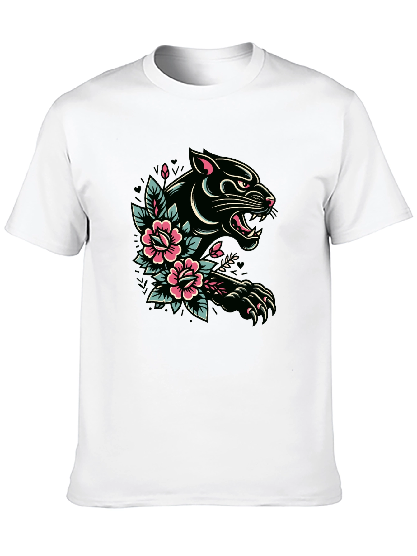 Black Panther Floral Tattoo Graphic T-Shirt