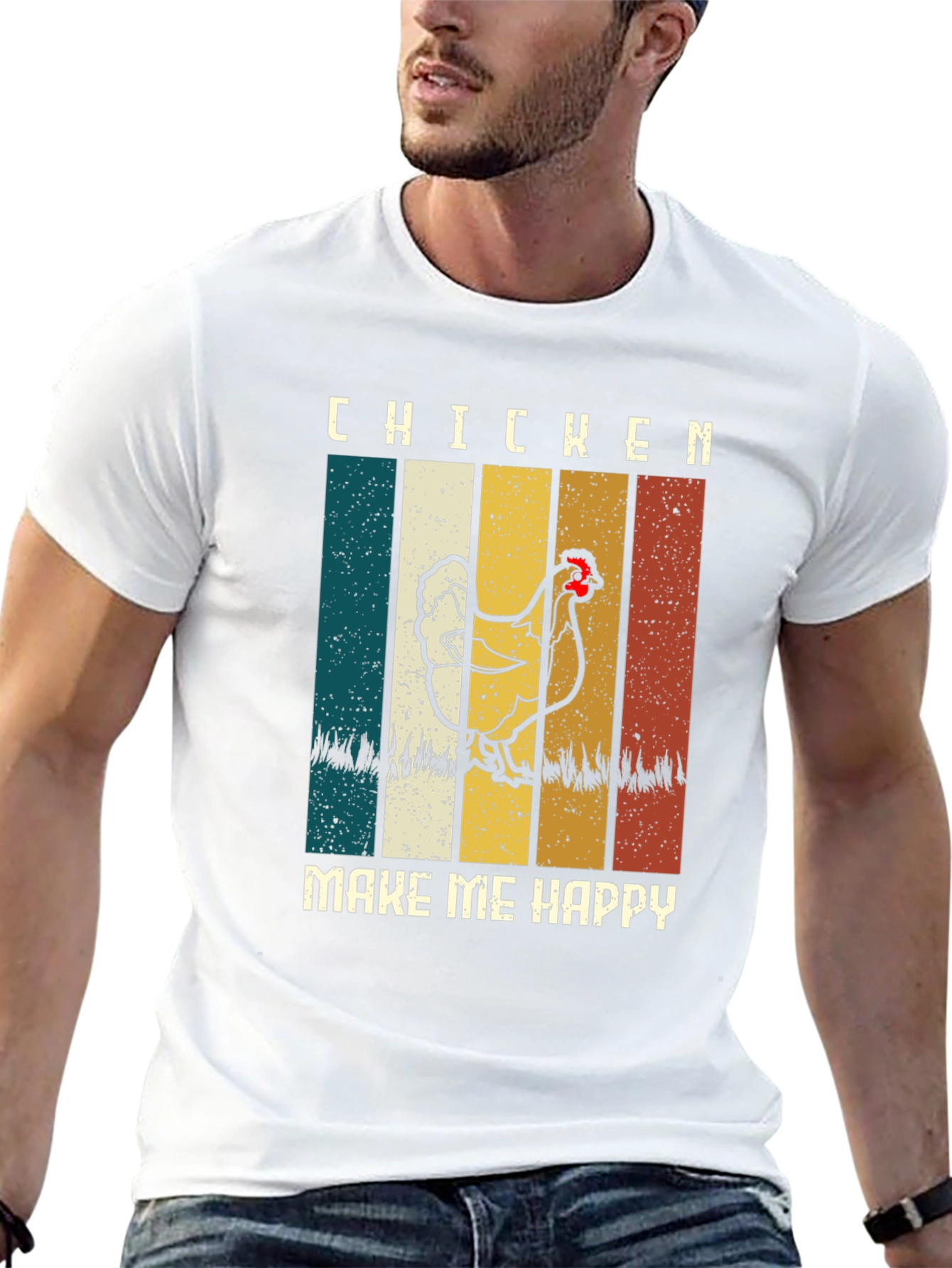 Chicken Make Me Happy Retro T-Shirt