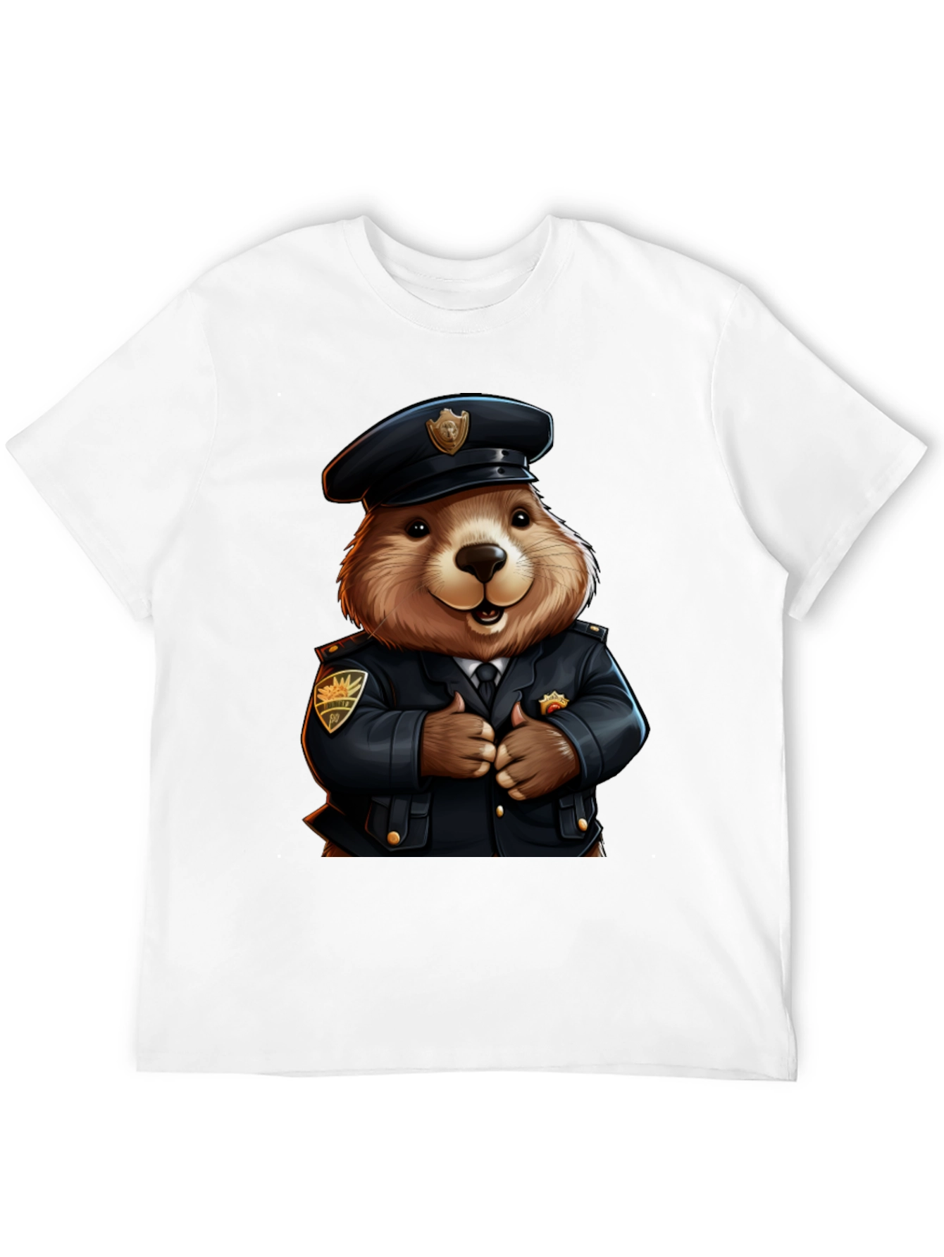 Police Beaver T-Shirt - Cartoon Style