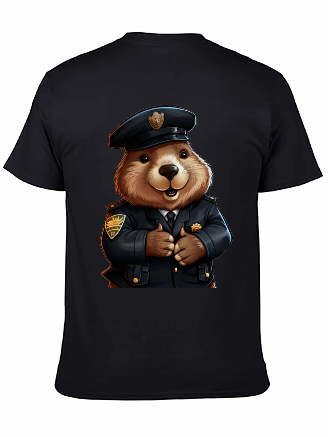 Police Beaver T-Shirt - Cartoon Style