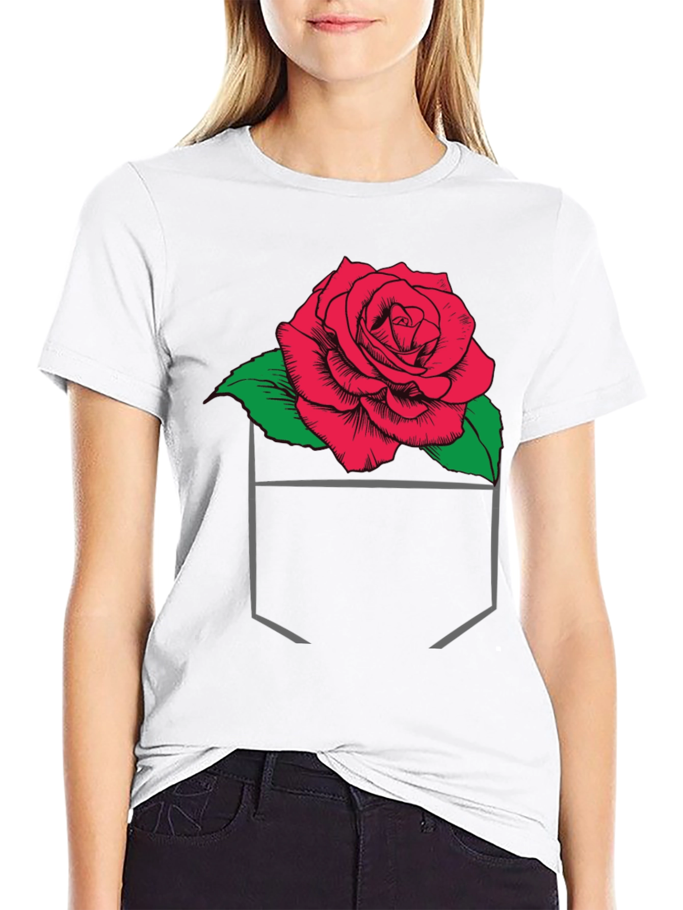 Rose in Pocket Graphic T-Shirt
