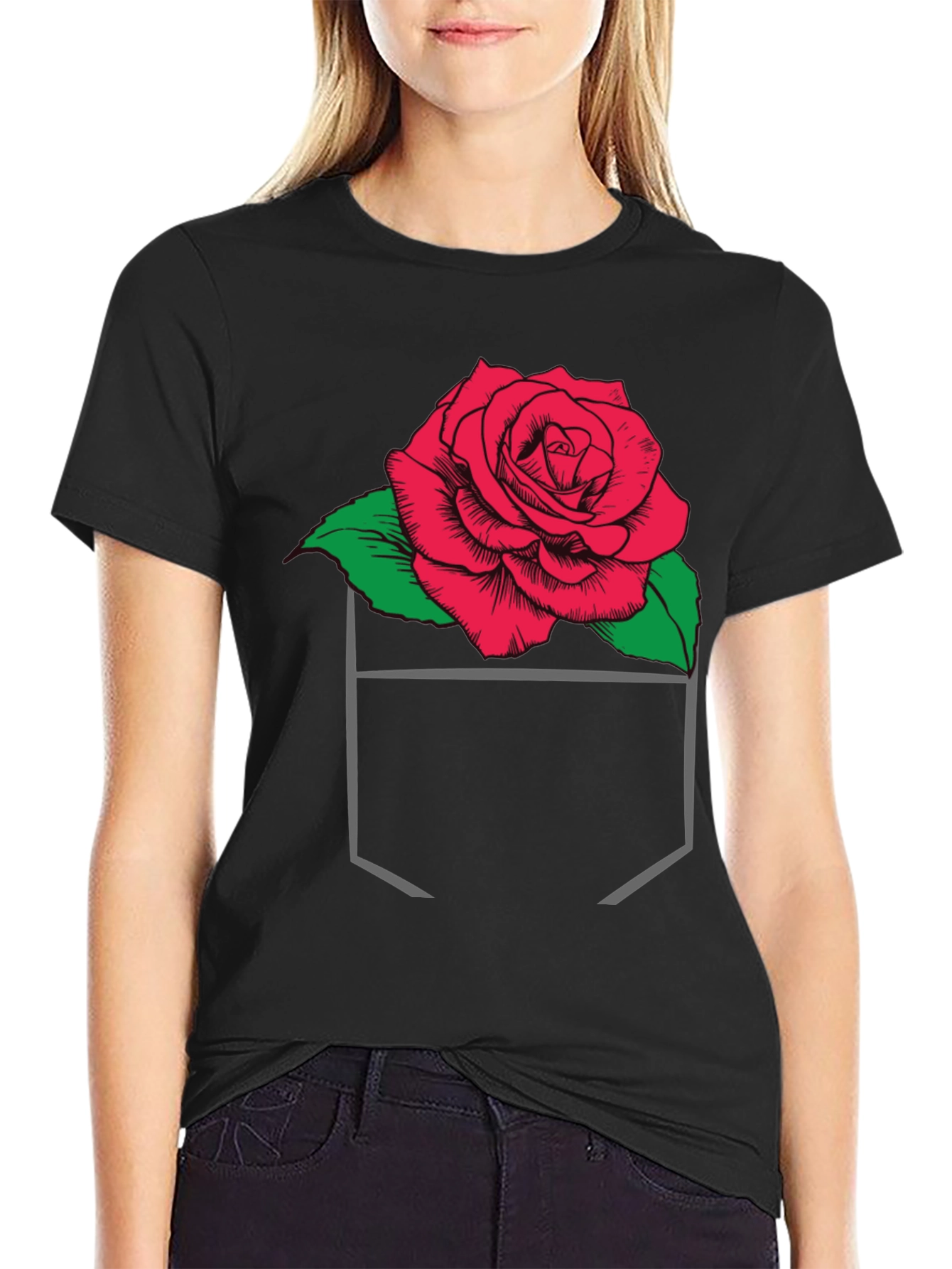 Rose in Pocket Graphic T-Shirt