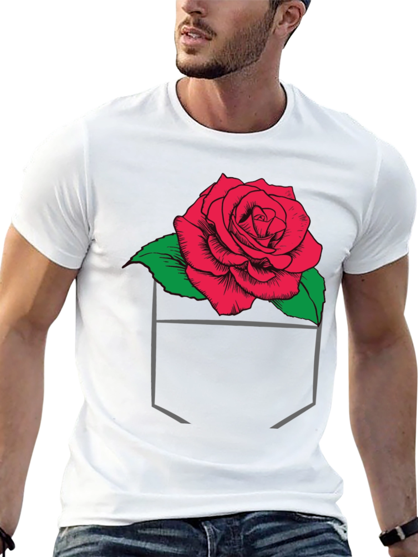 Rose in Pocket Graphic T-Shirt