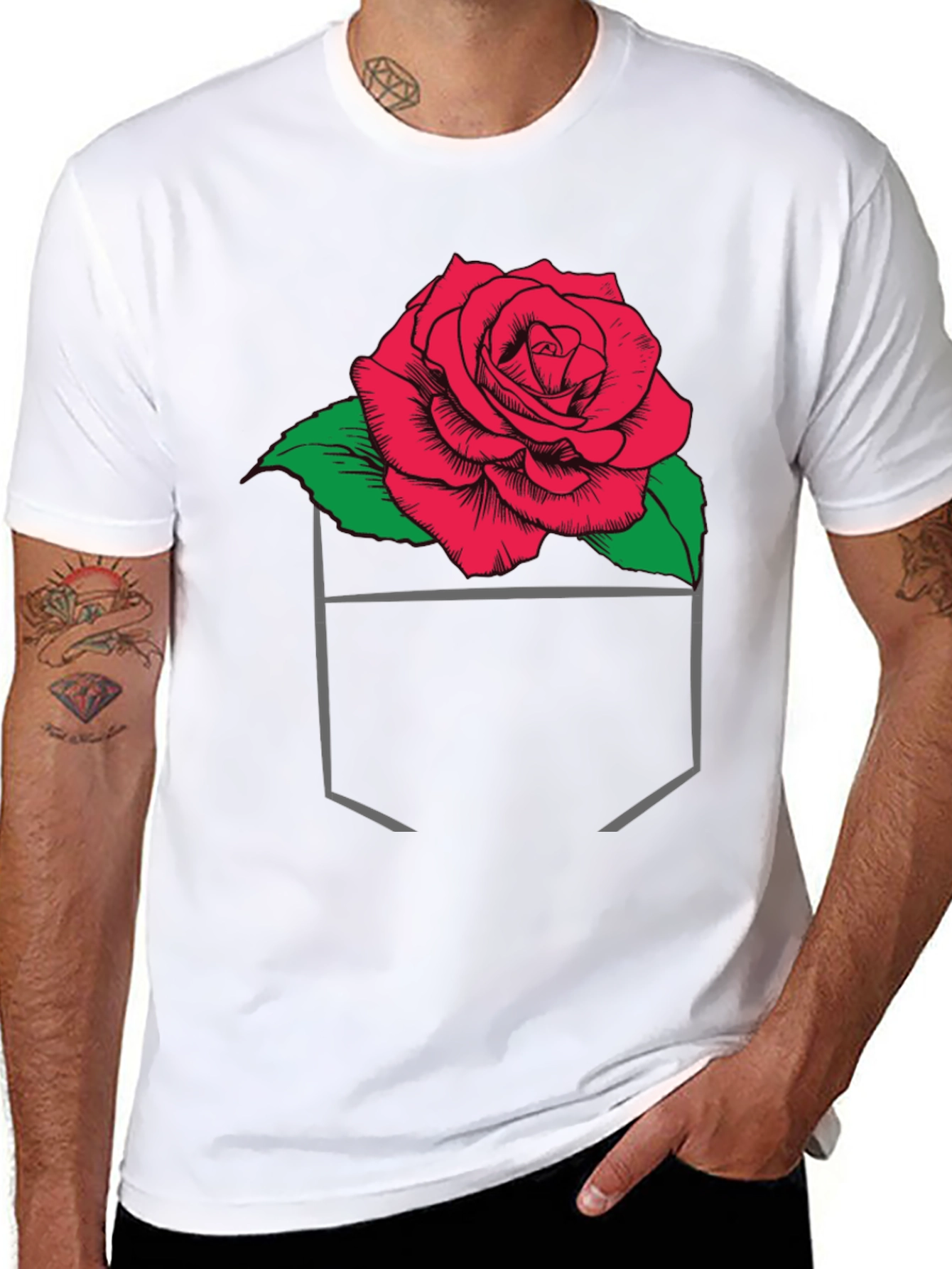 Rose in Pocket Graphic T-Shirt