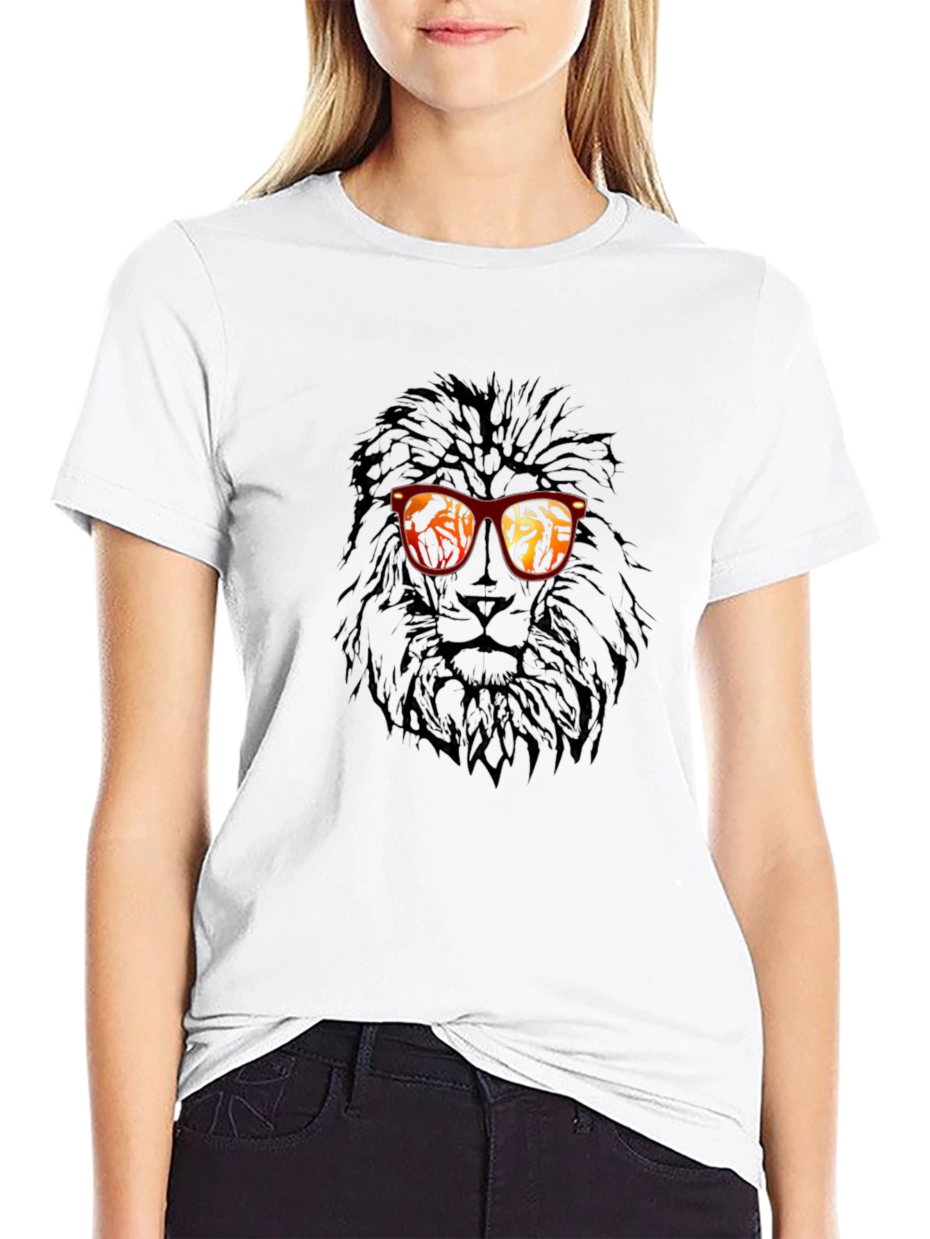 Lion Graphic T-Shirt with Sunglasses
