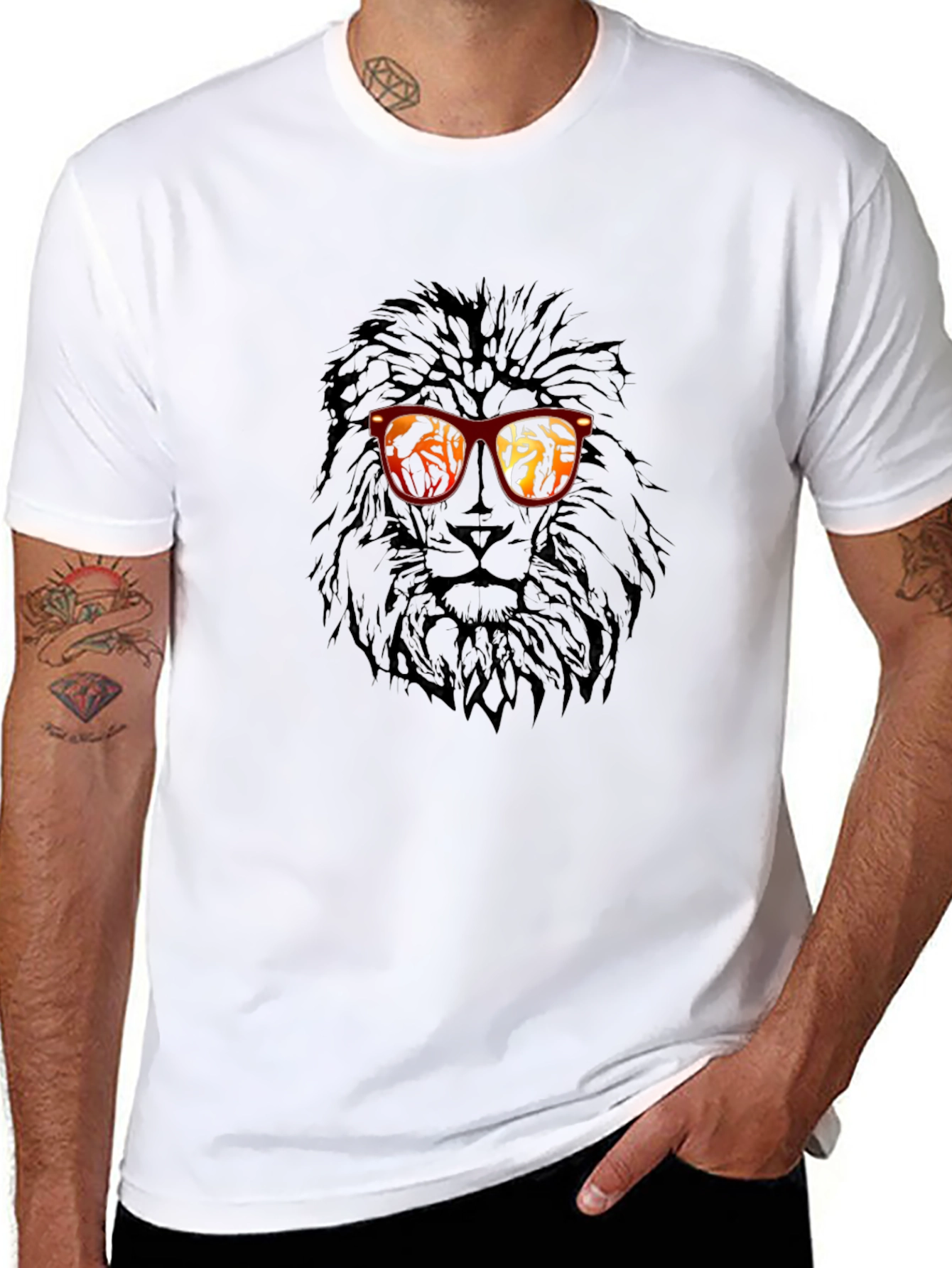 Lion Graphic T-Shirt with Sunglasses