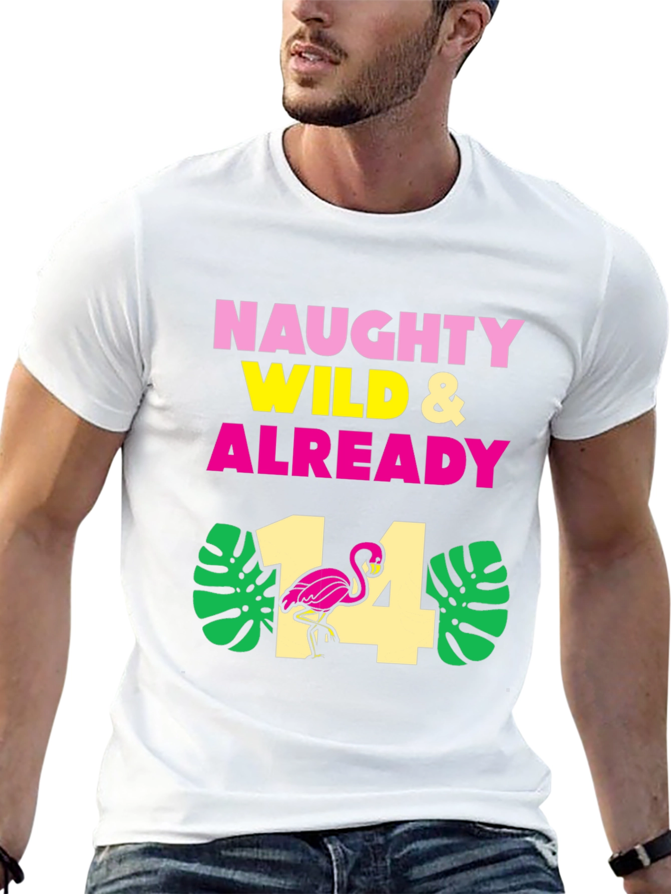Naughty Wild & Already 14 Birthday Flamingo T-Shirt