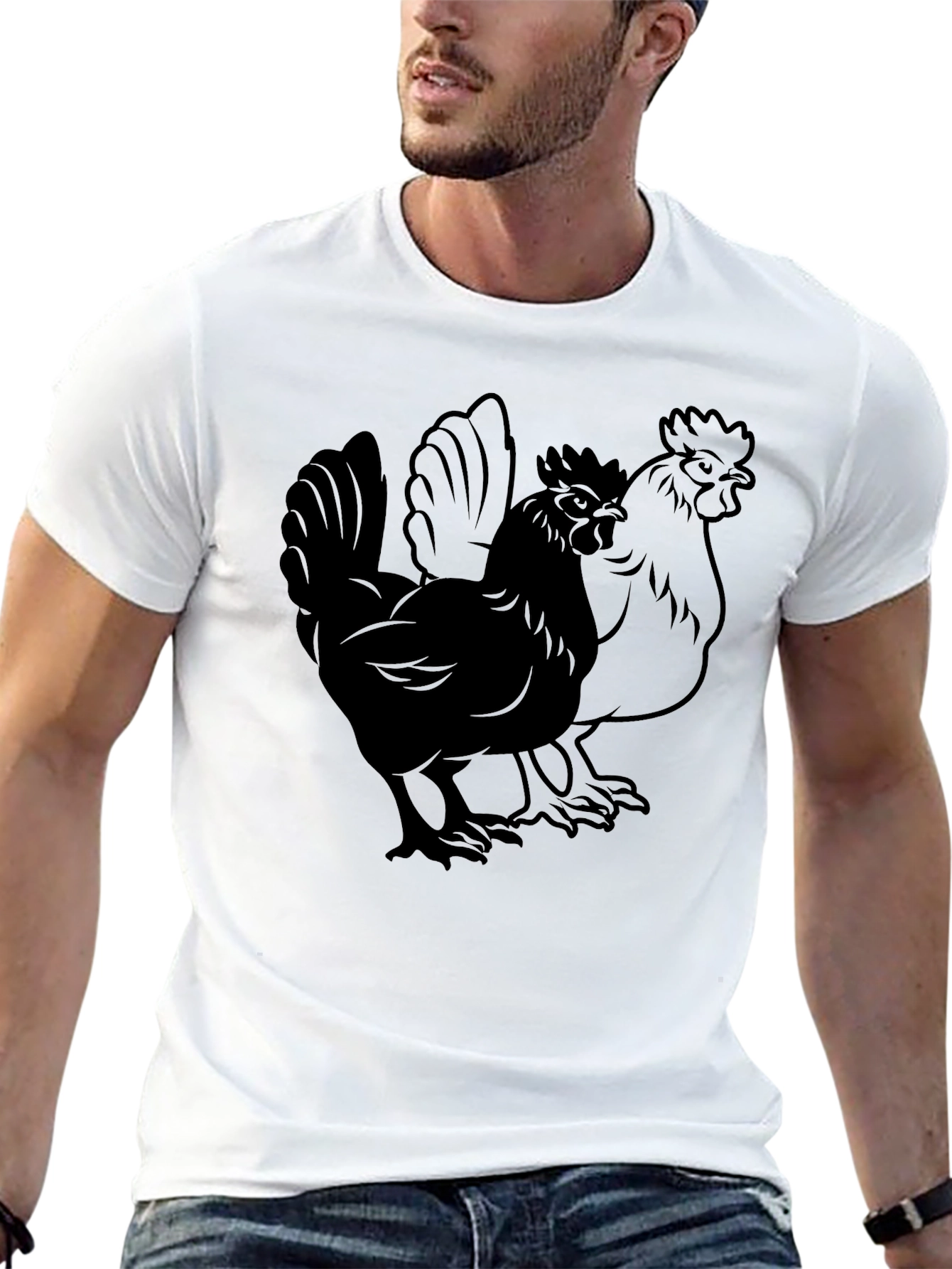 Rooster Graphic T-Shirt - Black Cotton Tee