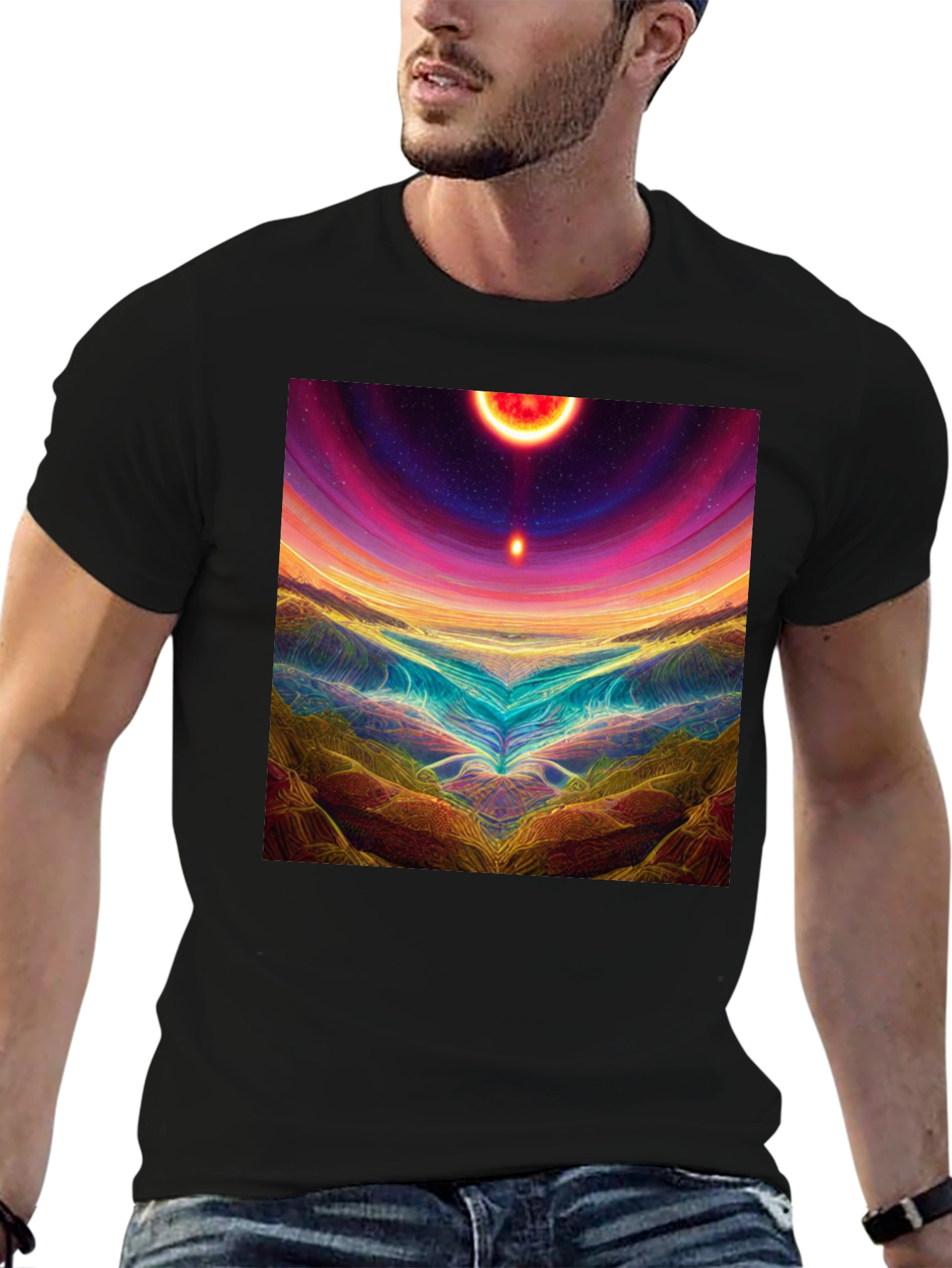Cosmic Landscape Graphic Tee - Mens Black T-Shirt