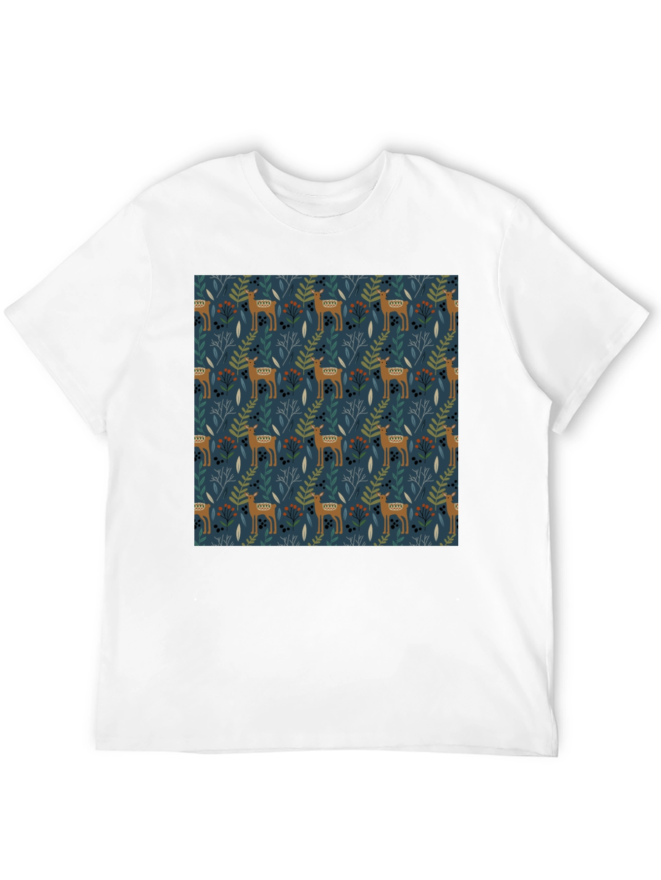Patterned Deer Print Black T-Shirt