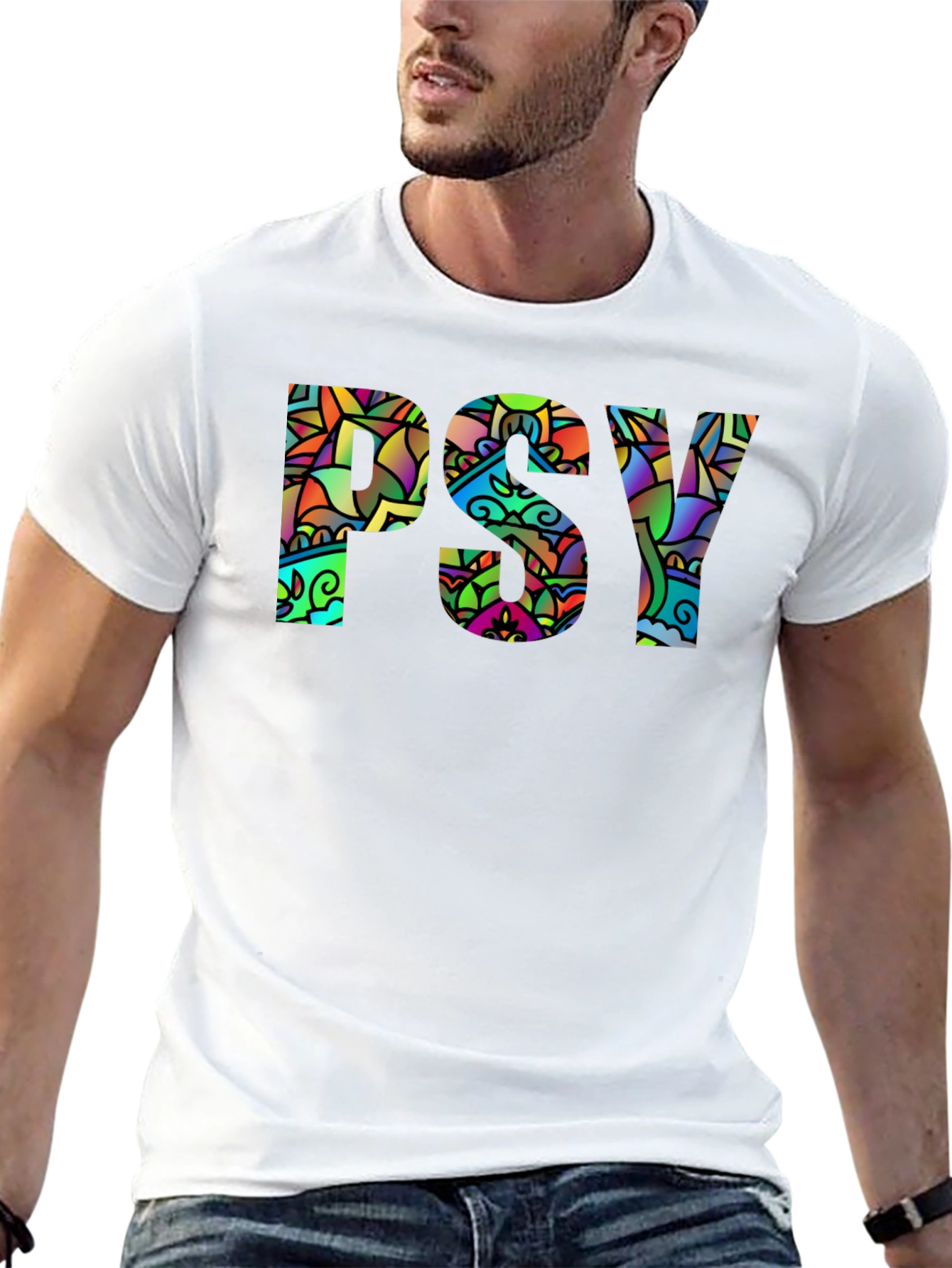 Psychedelic PSY Graphic Black T-Shirt