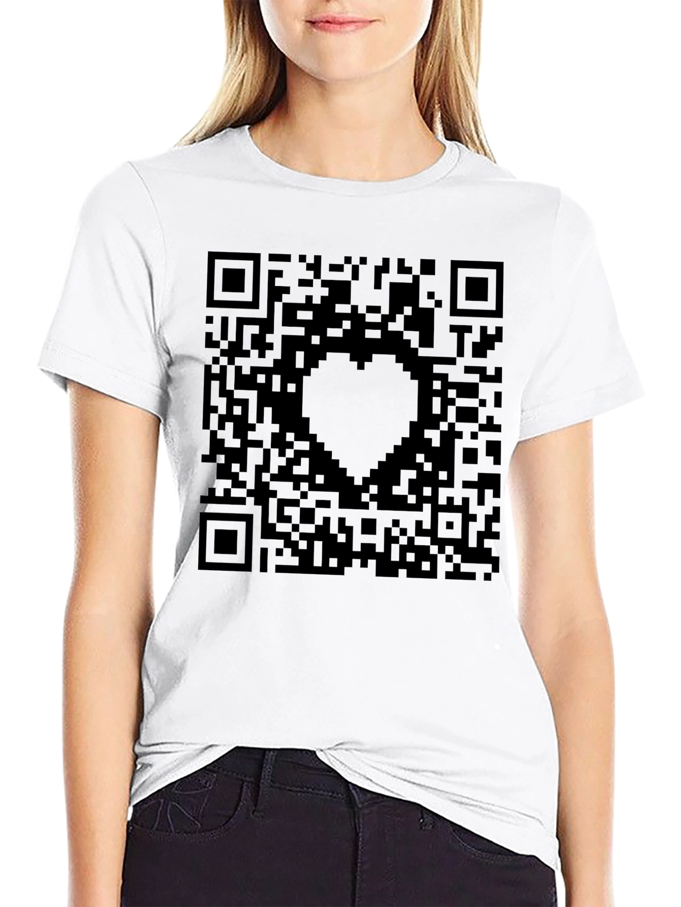 QR Code Heart Graphic Tee - Black