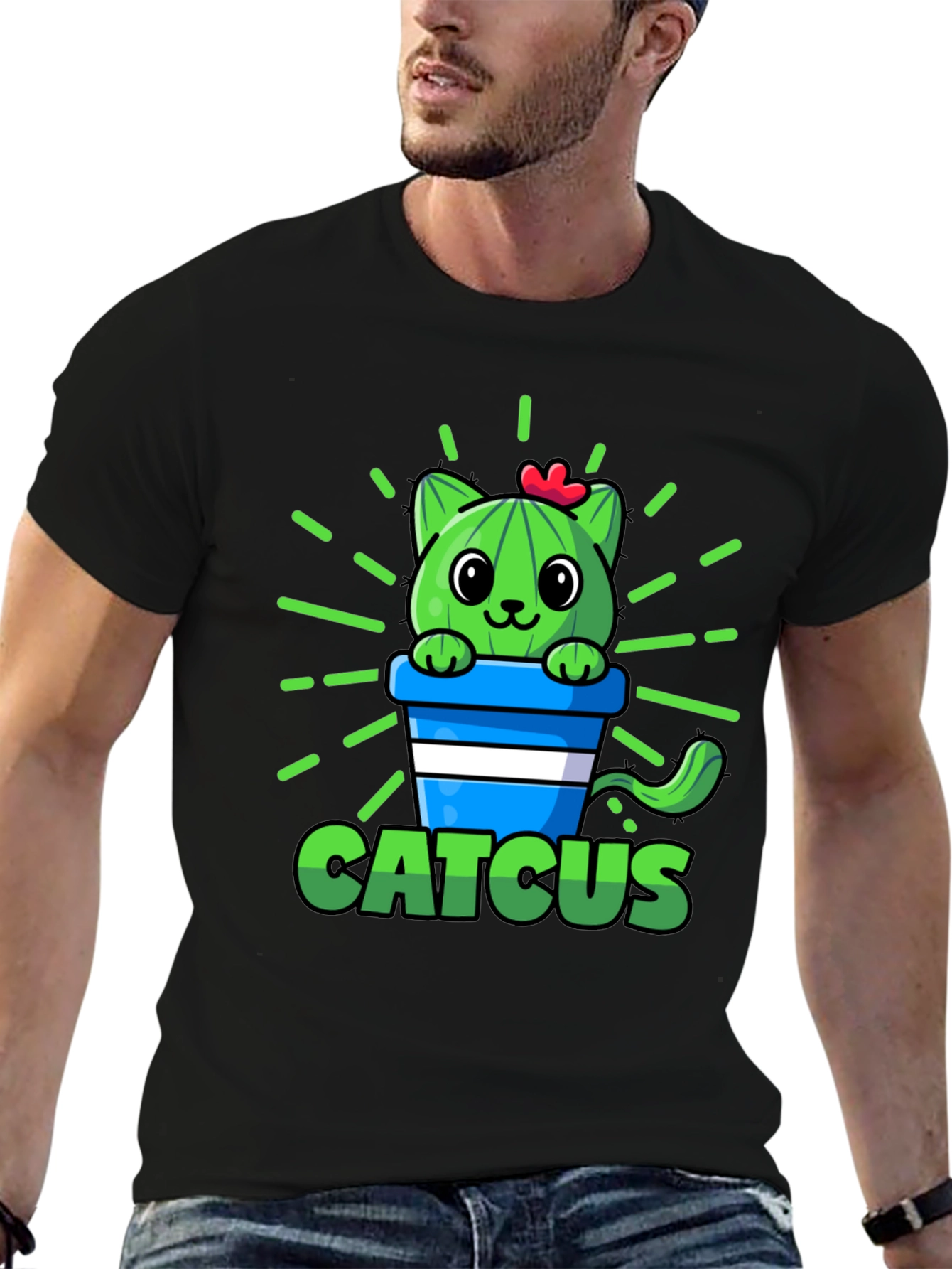 Cute Catcus Graphic T-Shirt - Funny Cactus Cat Tee