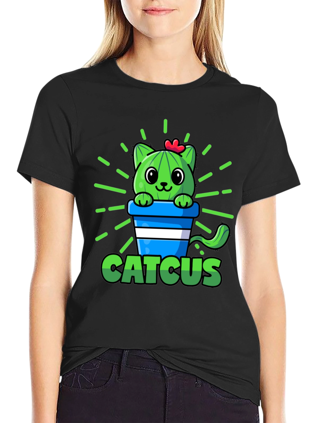Cute Catcus Graphic T-Shirt - Funny Cactus Cat Tee