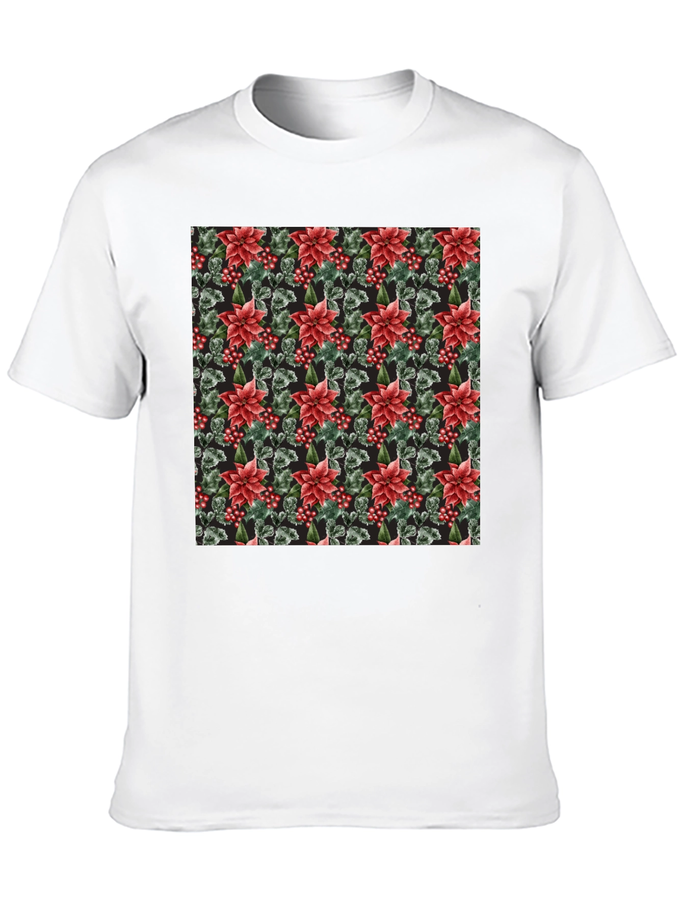 Floral Poinsettia Print Black T-Shirt