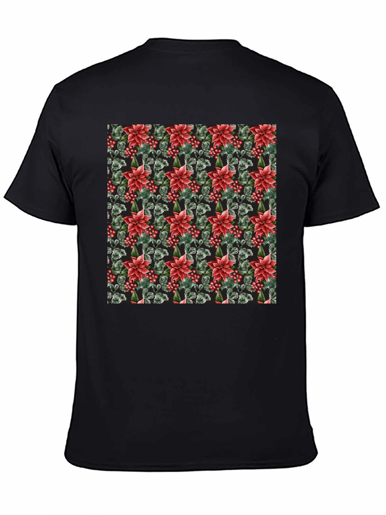 Floral Poinsettia Print Black T-Shirt